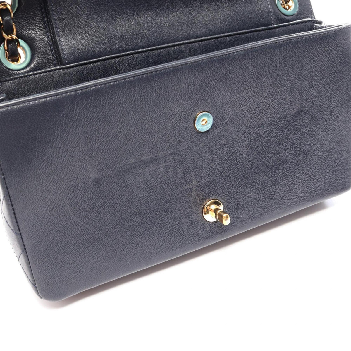 Chanel Navy Leather Handbag Shoulder Bag (Pre-Owned)