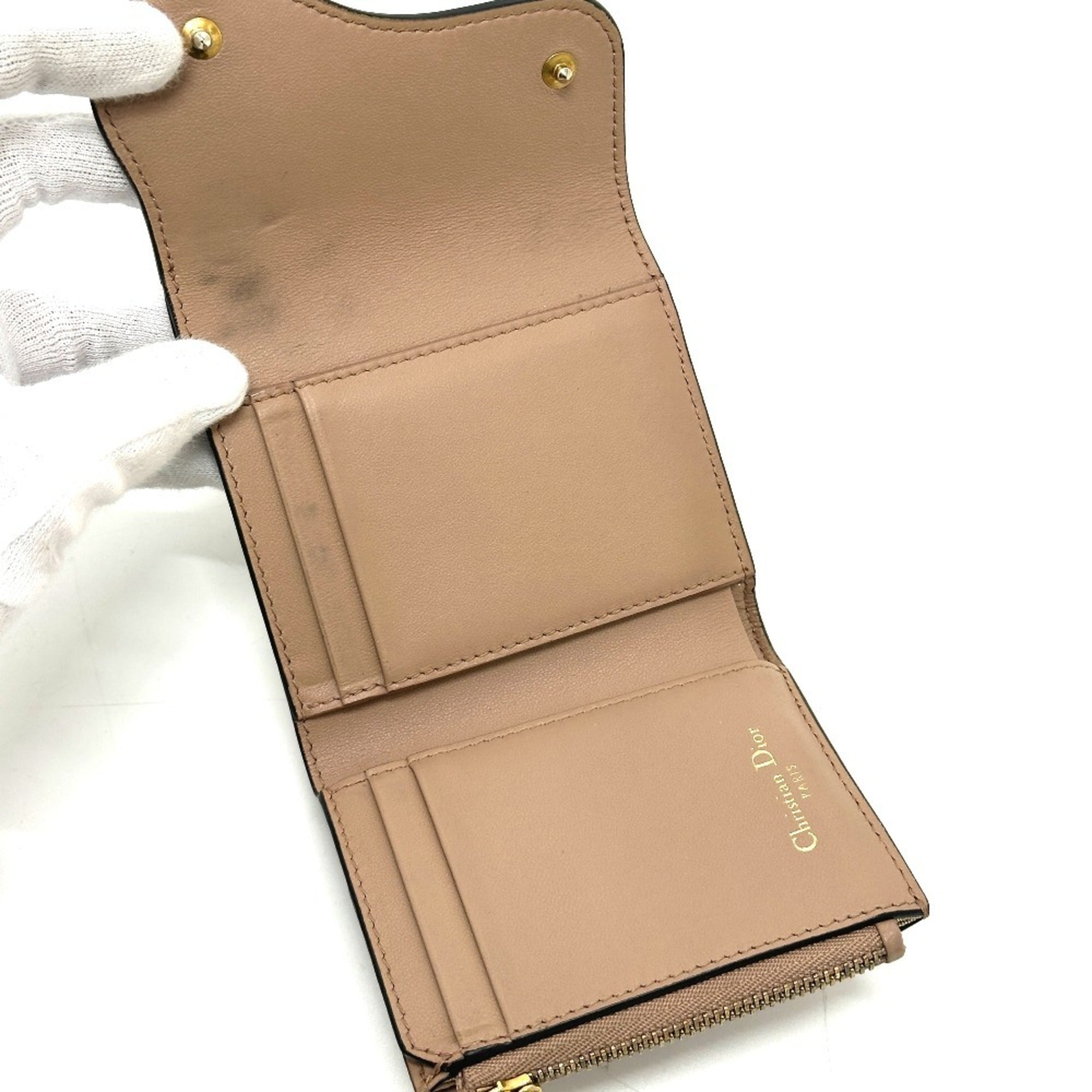 Christian Dior Beige Leather Wallet (Tri-Fold) (Pre-Owned)