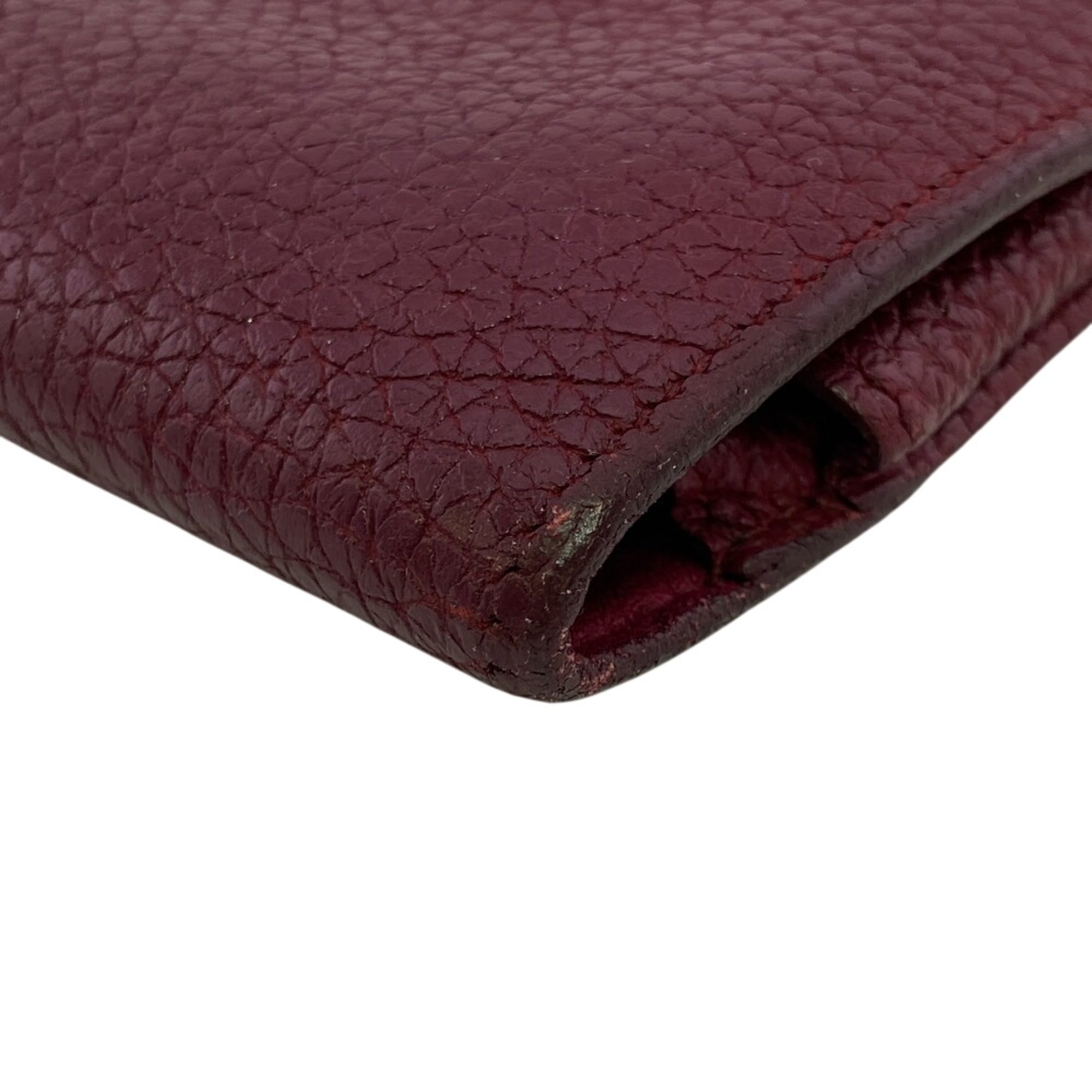 Hermes Red Color Taurillon Clemence Leather Long Wallet (Bi-Fold) (Pre-Owned)