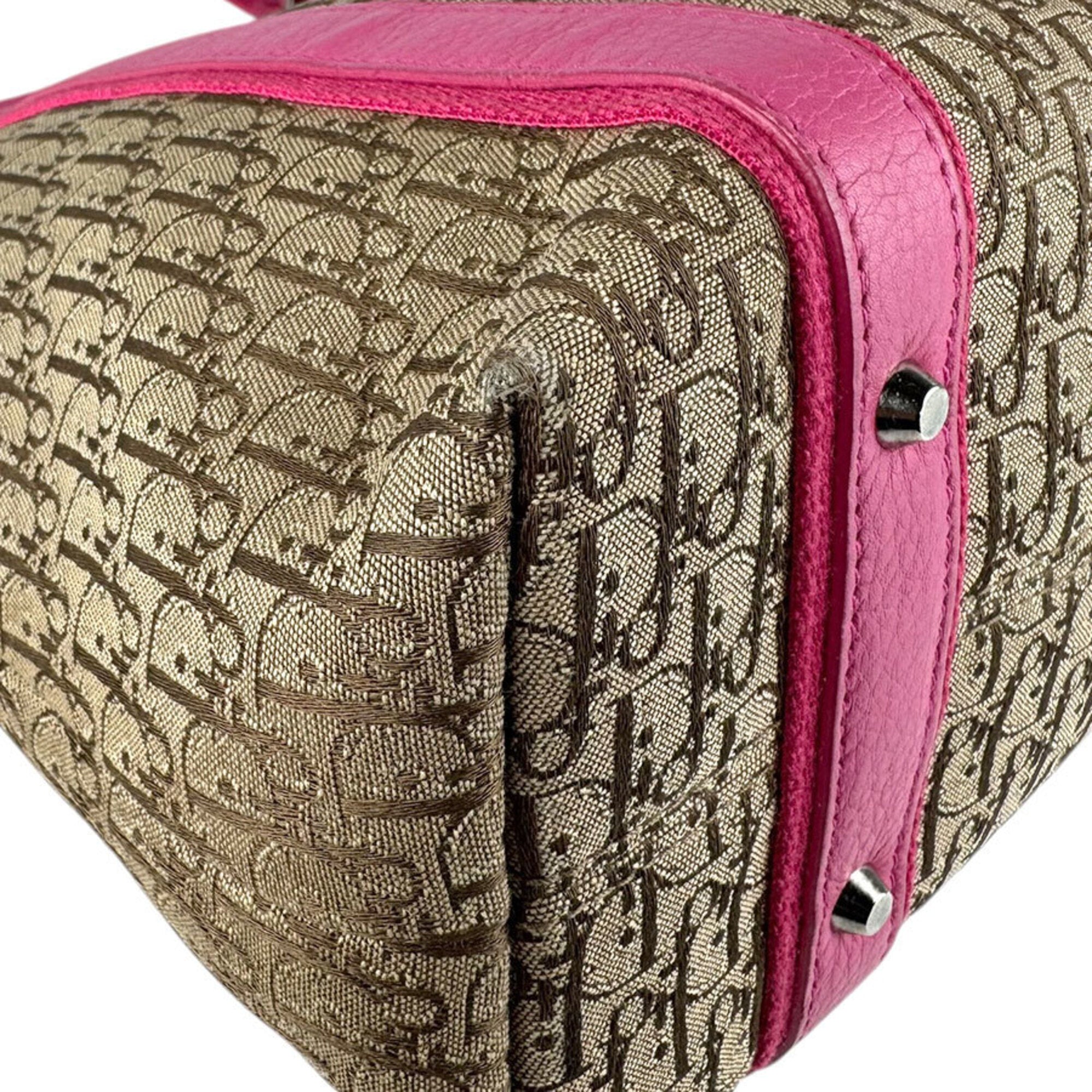Christian Dior Brown Pink Canvas Leather Handbag (Pre-Owned)