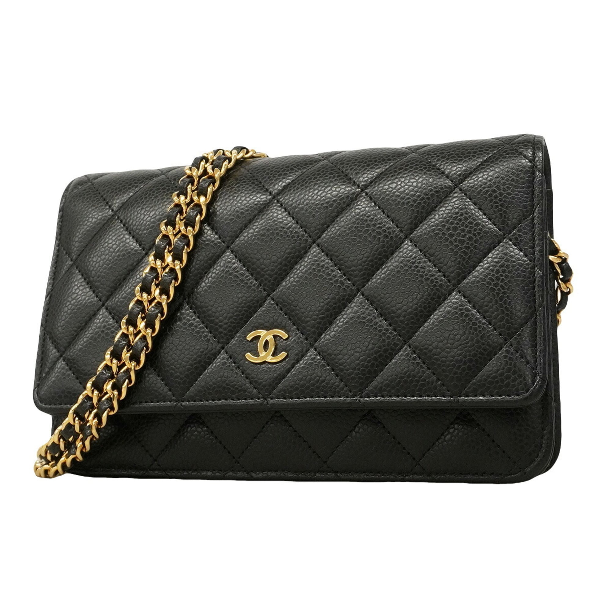 Chanel Black Grained Calfskin Chain/Shoulder Wallet (Pre-Owned)