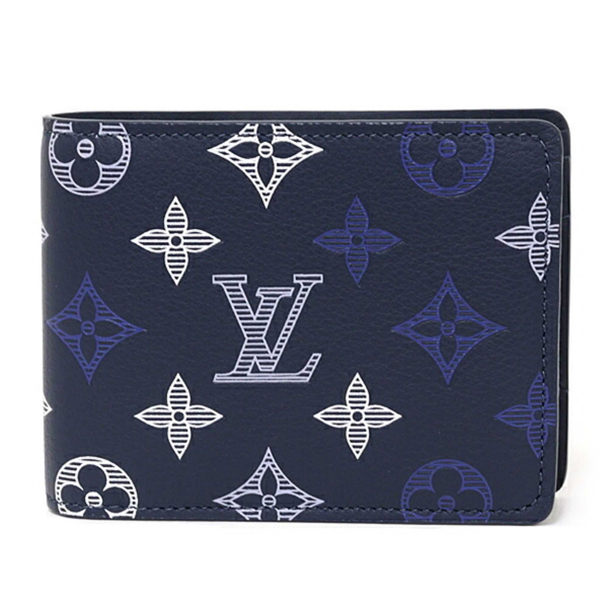 Louis Vuitton Monogram Shadow Blue Navy Monogram Shadow Leather Wallet (Bi-Fold) (Pre-Owned)