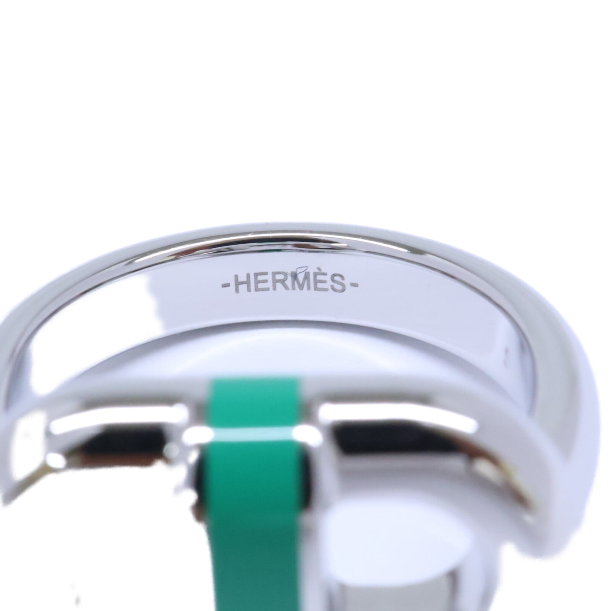 Hermes Silver Green Metal Band Ring (Pre-Owned)