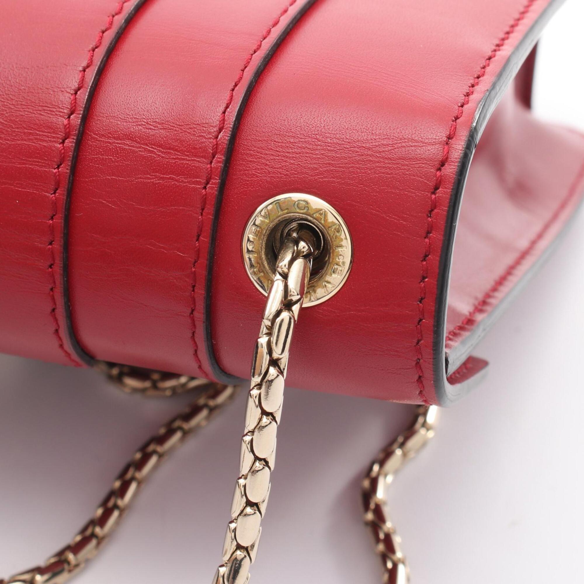 Bvlgari Red Color Leather Handbag Shoulder Bag (Pre-Owned)