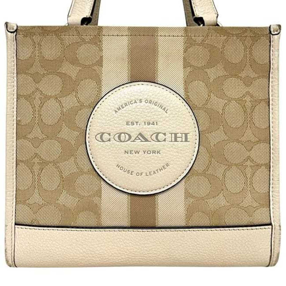 Coach Beige White Canvas Leather Handbag Shoulder Bag (Pre-Owned)