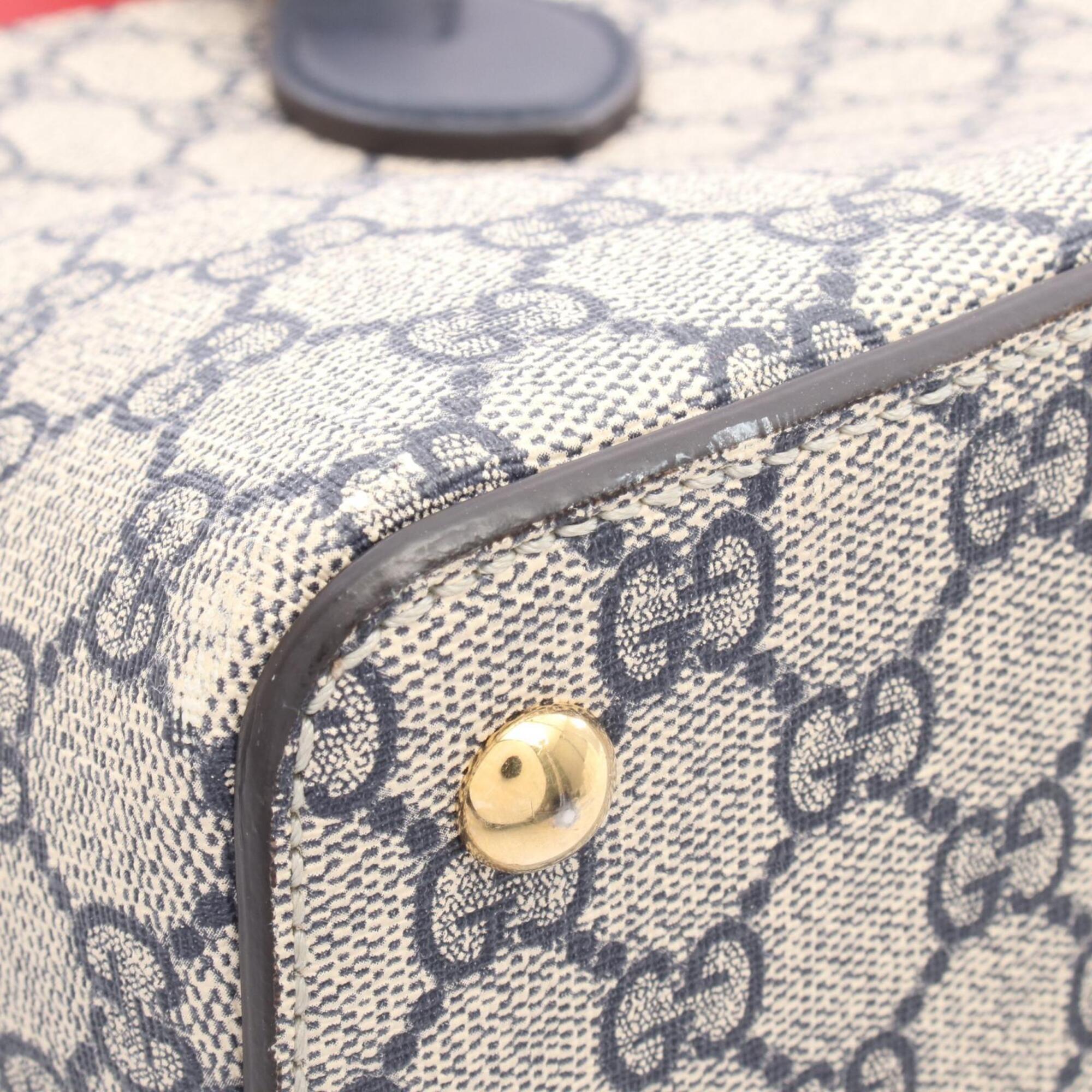 Gucci Beige Navy Red Color Gg Supreme Leather Handbag (Pre-Owned)