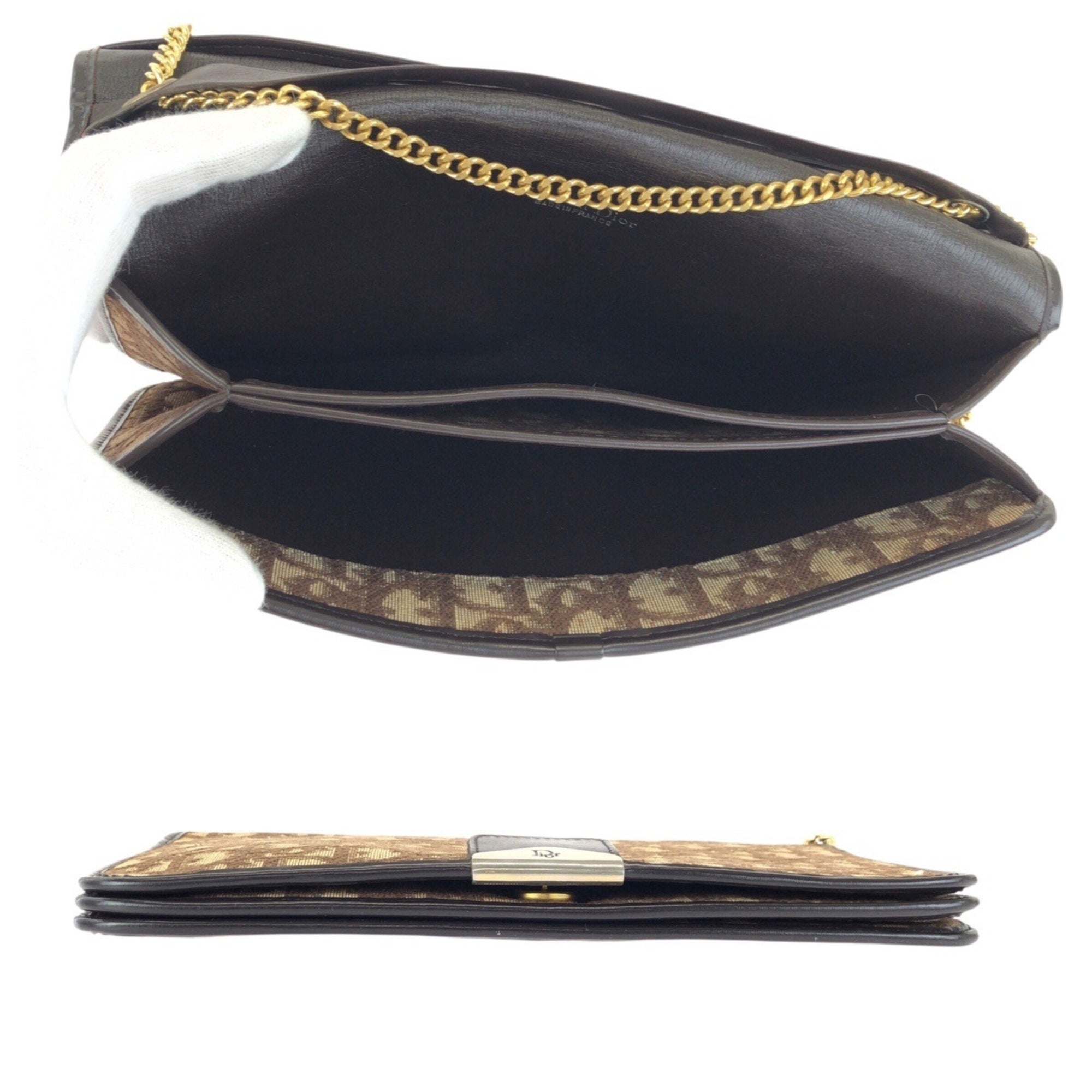 Christian Dior Beige Brown Leather Jacquard Handbag Shoulder Bag (Pre-Owned)