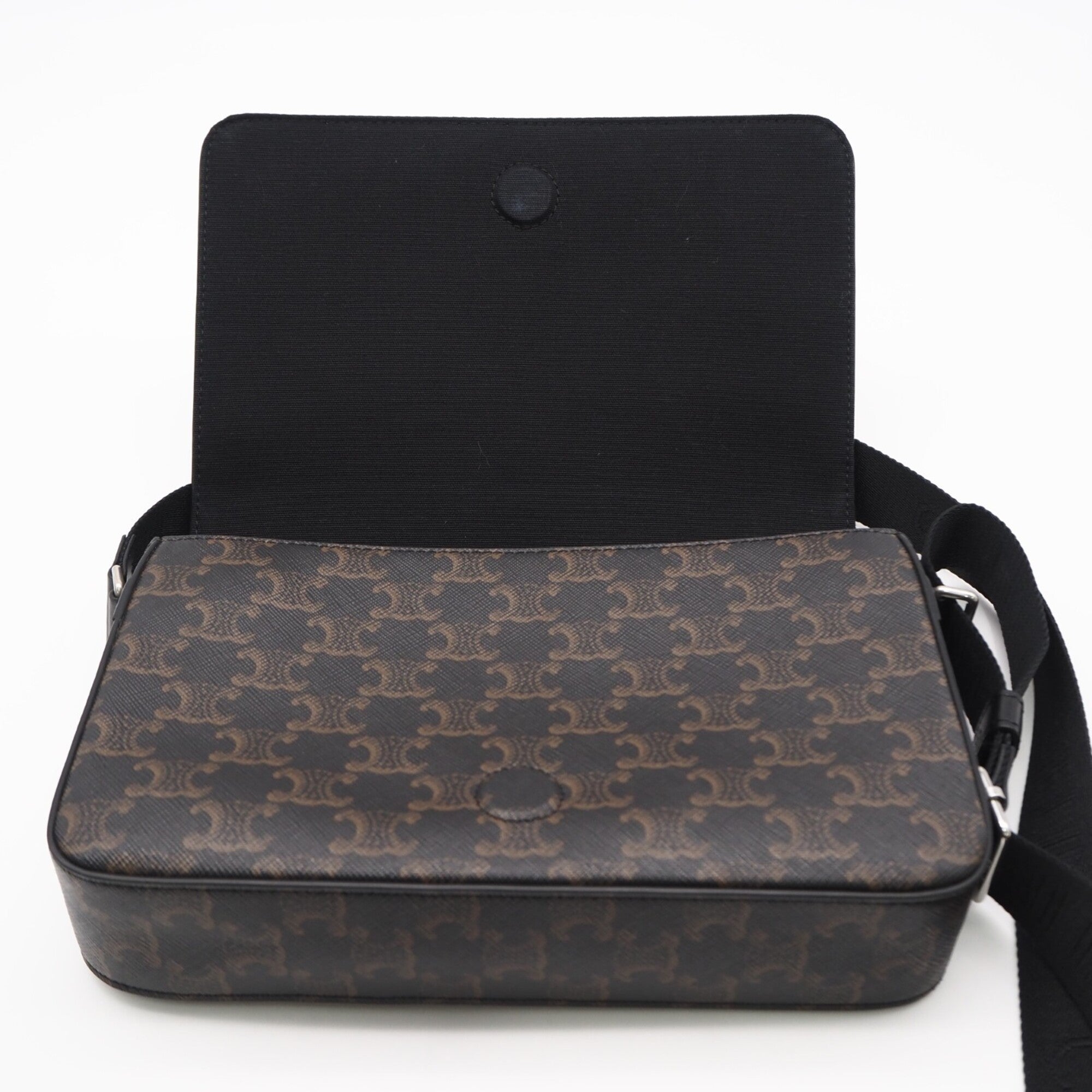 Celine Black Brown Leather Canvas Shoulder Bag (Pre-Owned)