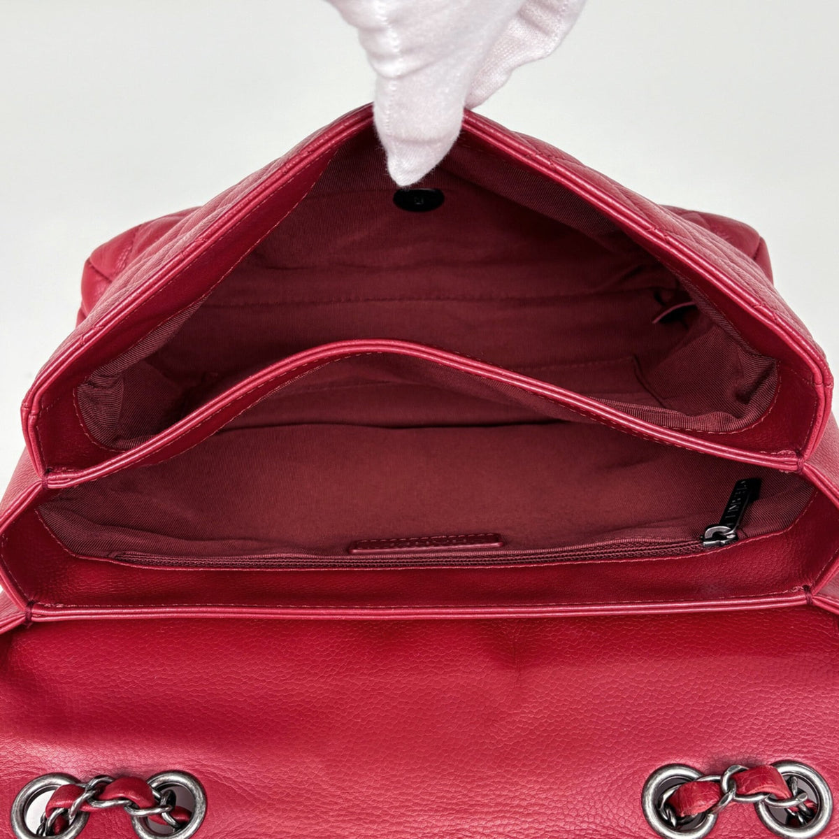 Chanel Red Color Grained Calfskin Shoulder Bag (Pre-Owned)