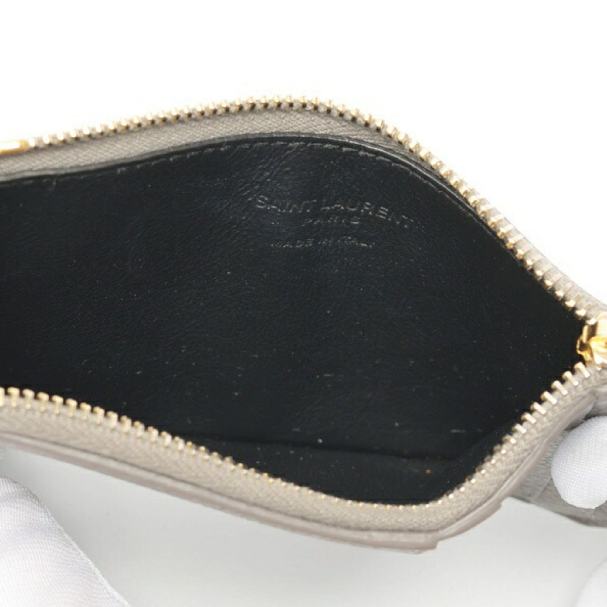 Saint Laurent Gray Leather Coin Purse/Coin Case (Pre-Owned)