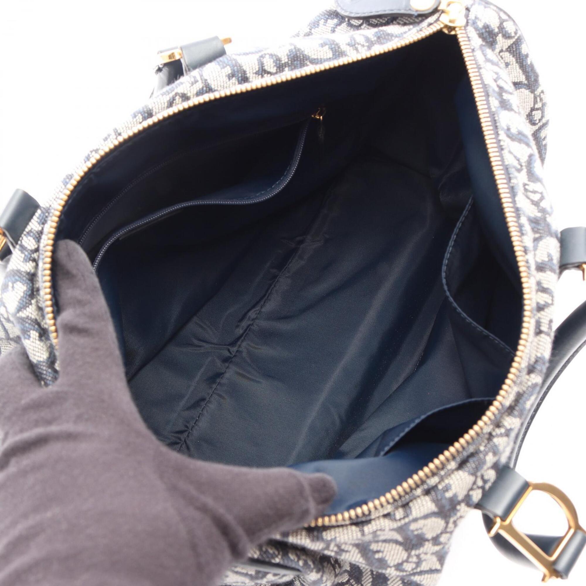 Christian Dior Gray Navy Canvas Leather Handbag Tote Bag (Pre-Owned)
