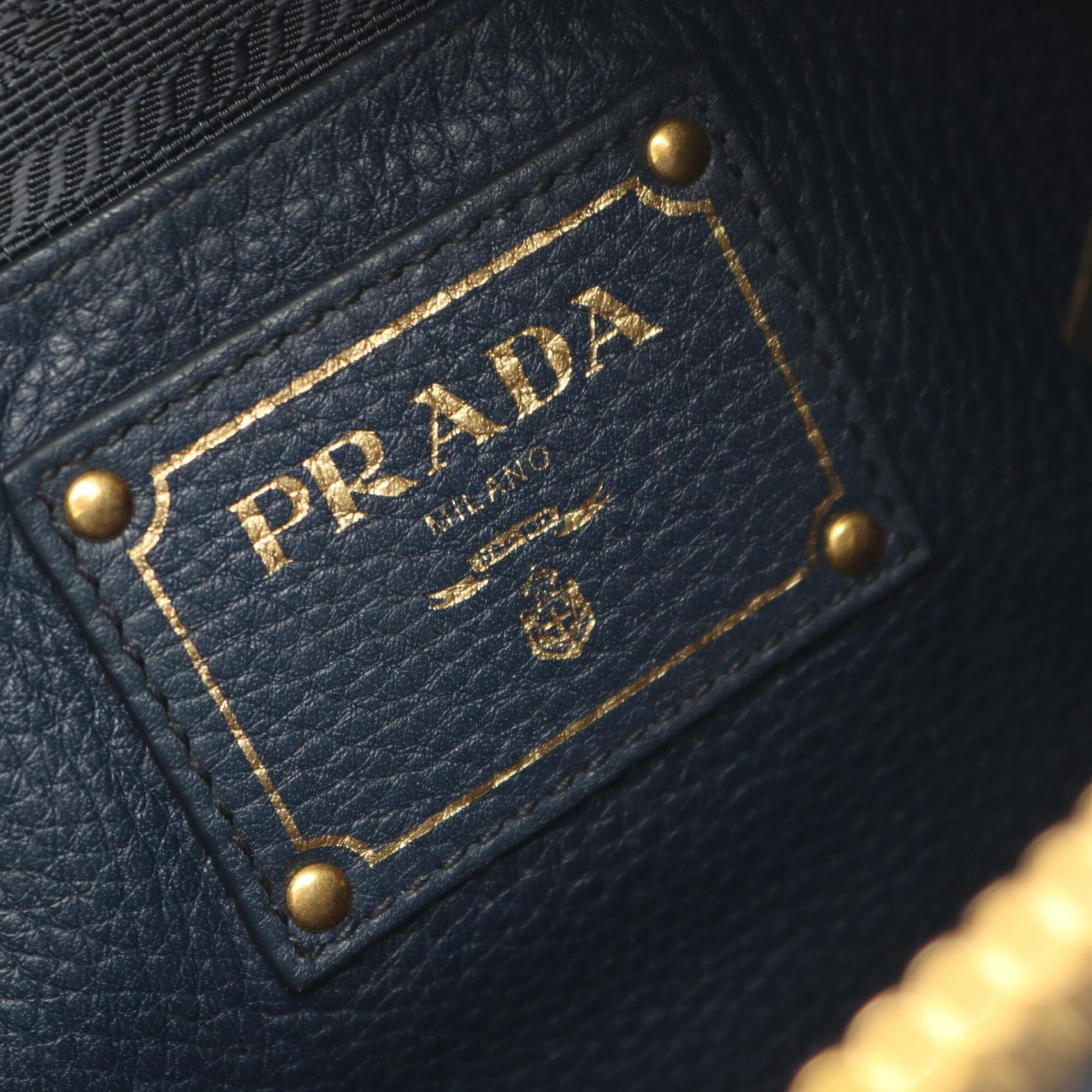 Prada Navy Vitello Daino Handbag Tote Bag (Pre-Owned)