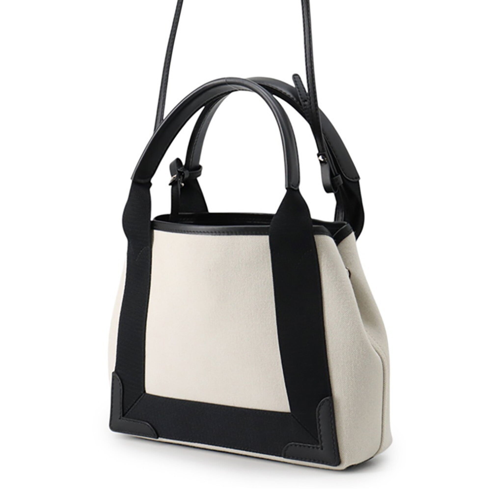 Balenciaga Black White Canvas Leather Handbag Pouch (Pre-Owned)