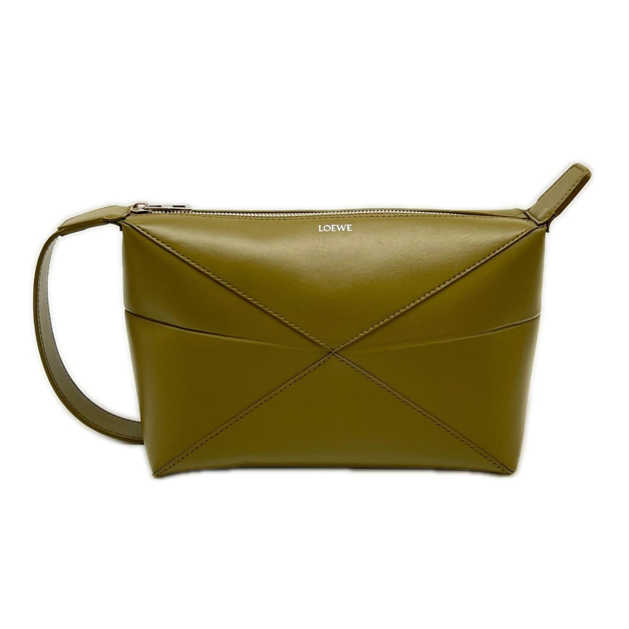 Loewe Puzzle Khaki Leather Clutch Bag (Pre-Owned)