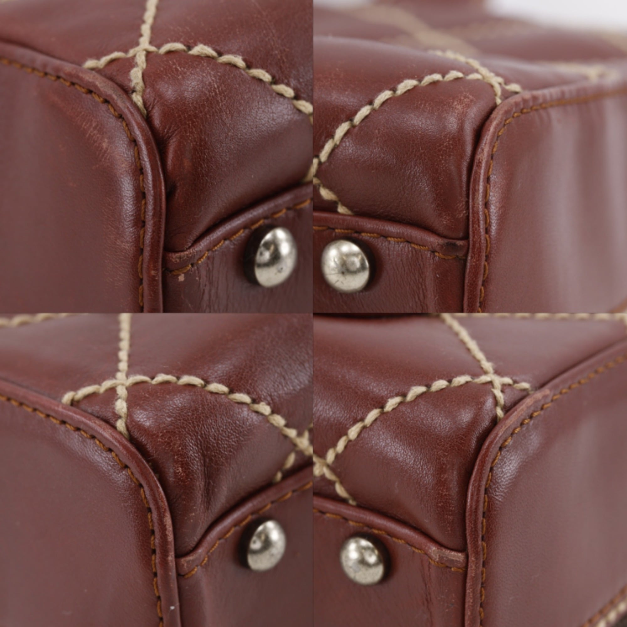 Chanel Wild Stitch Brown Red Color Leather Handbag (Pre-Owned)