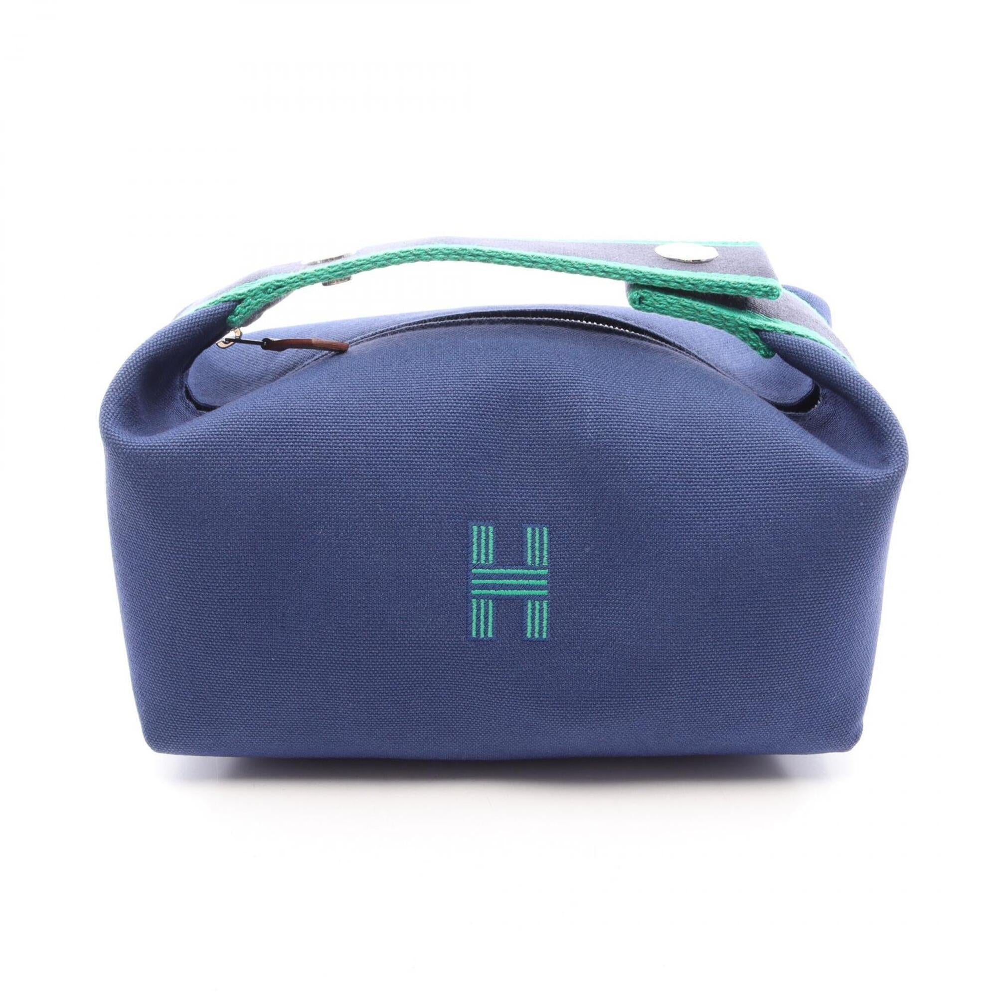 Hermes Blue Green Canvas Handbag (Pre-Owned)
