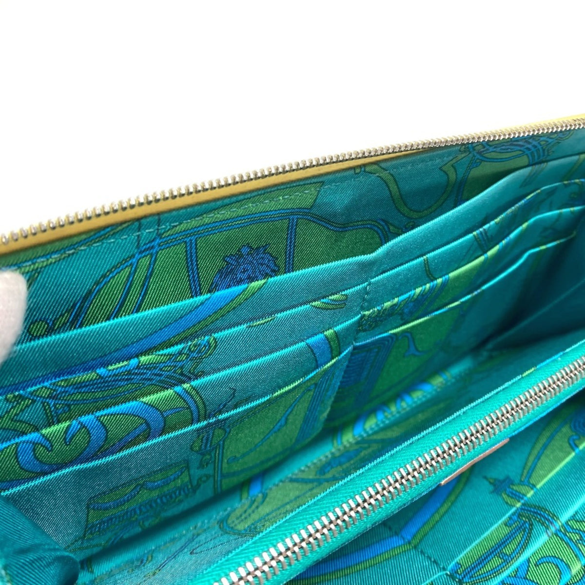 Hermes Silk'in Green Yellow Leather Long Wallet (Bi-Fold) (Pre-Owned)