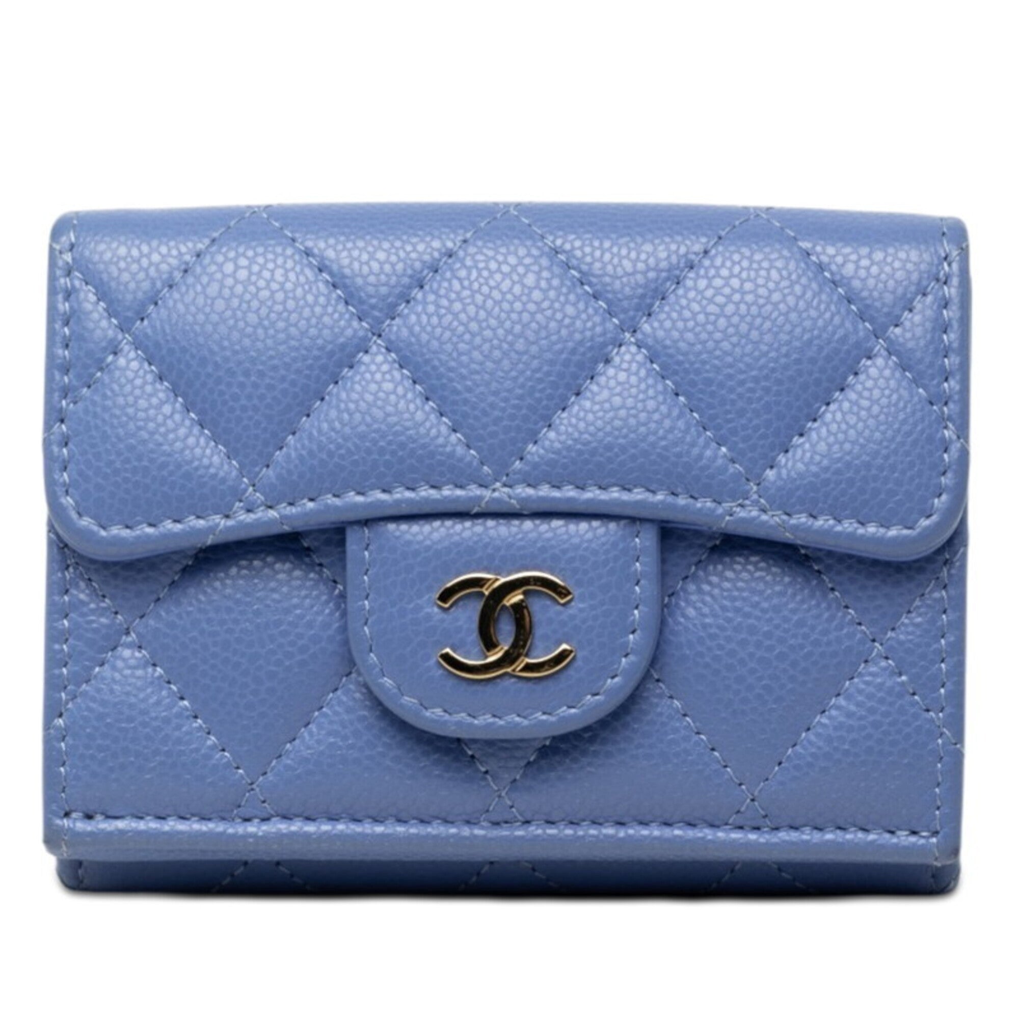 Chanel Blue Grained Calfskin Wallet (Tri-Fold) (Pre-Owned)