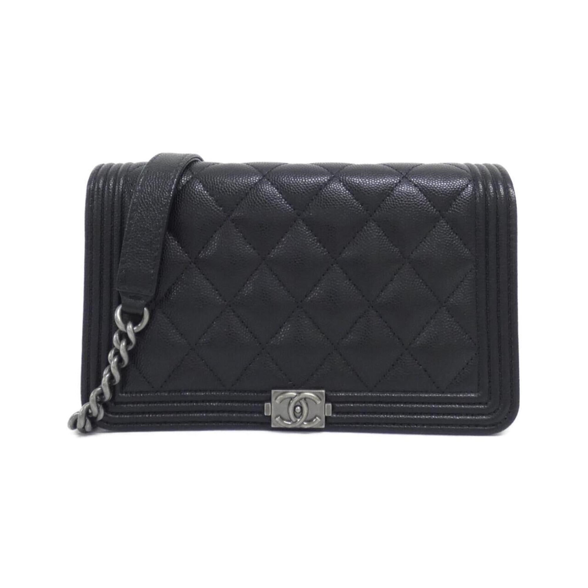 Chanel Black Grained Calfskin Chain/Shoulder Wallet (Pre-Owned)