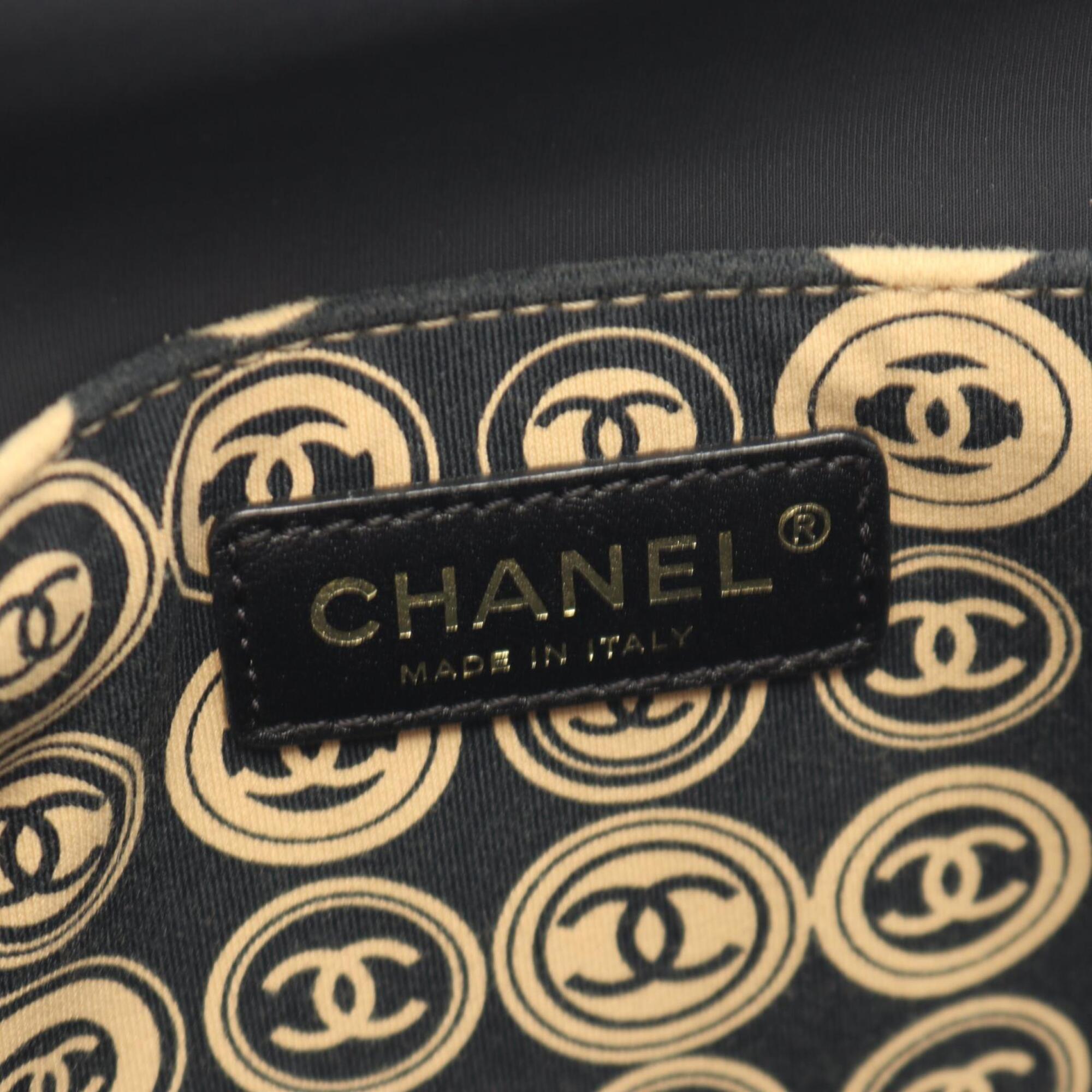 Chanel Beige Black Leather Cotton Handbag (Pre-Owned)