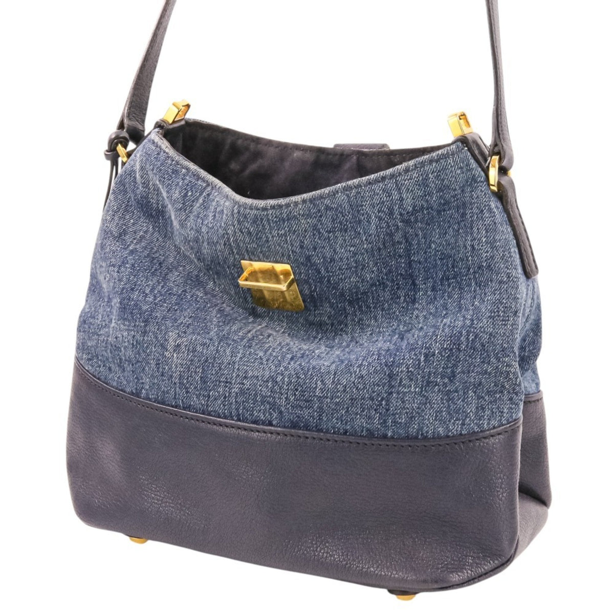Miu Miu Navy Leather Denim Tote Bag (Pre-Owned)