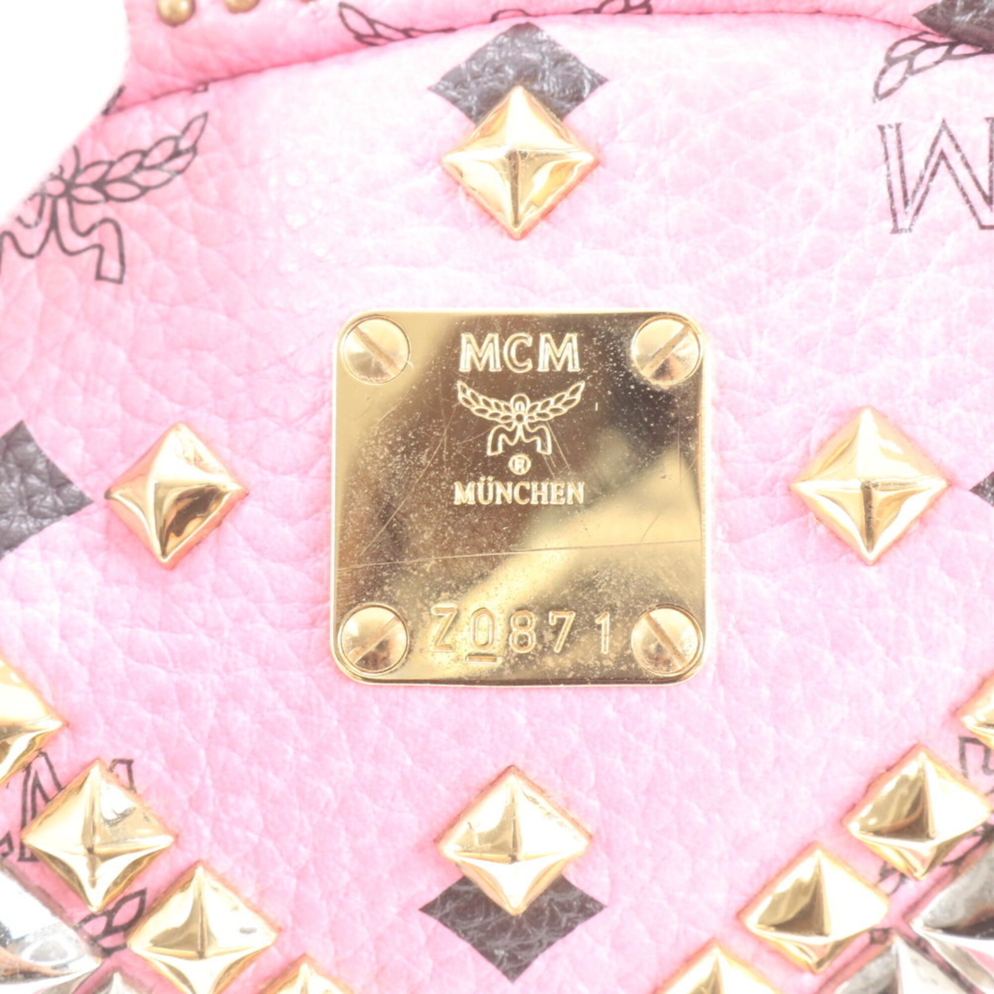 Mcm Pink Leather Coated Canvas Backpack Shoulder Bag (Pre-Owned)