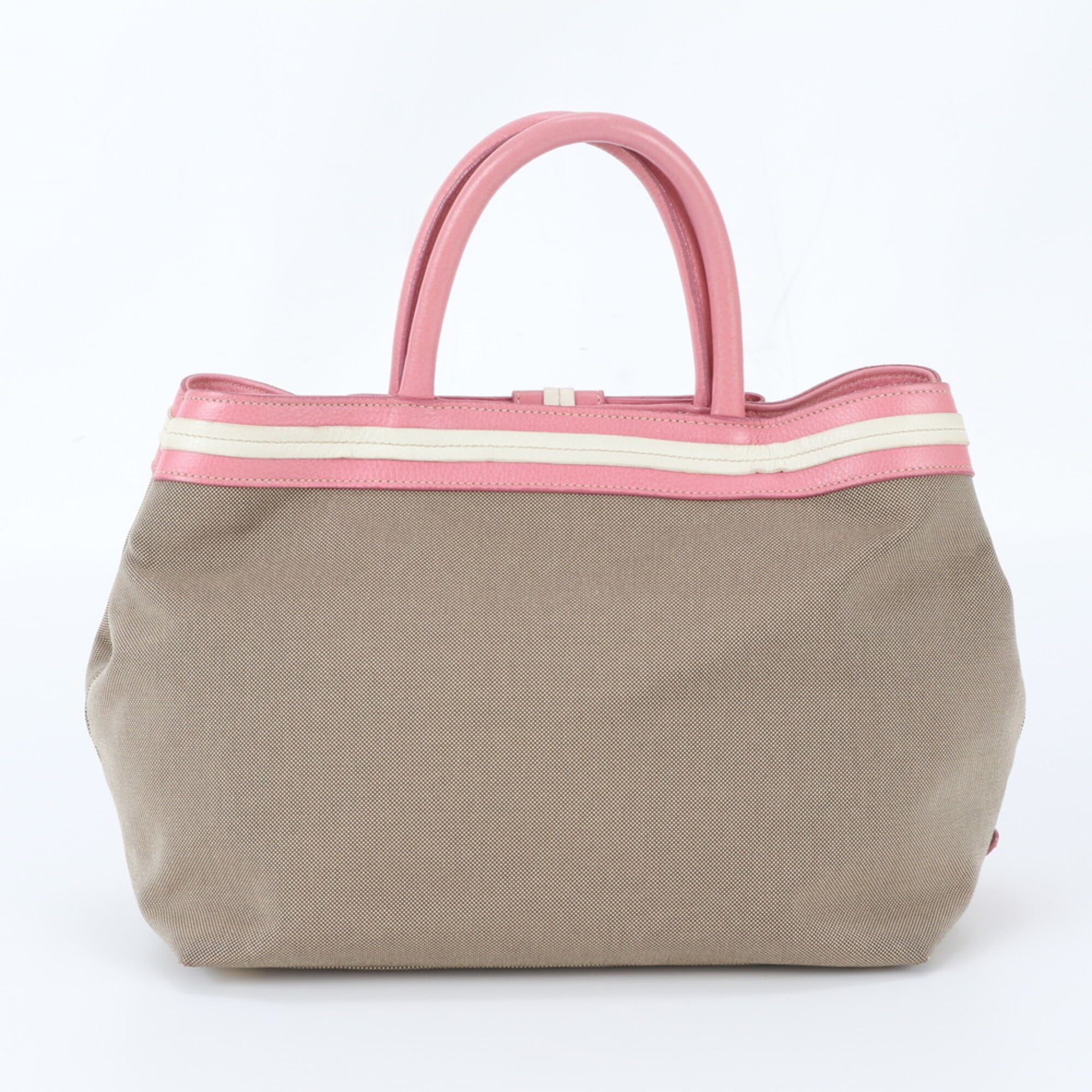 Prada Beige Pink Canvas Leather Handbag Tote Bag (Pre-Owned)