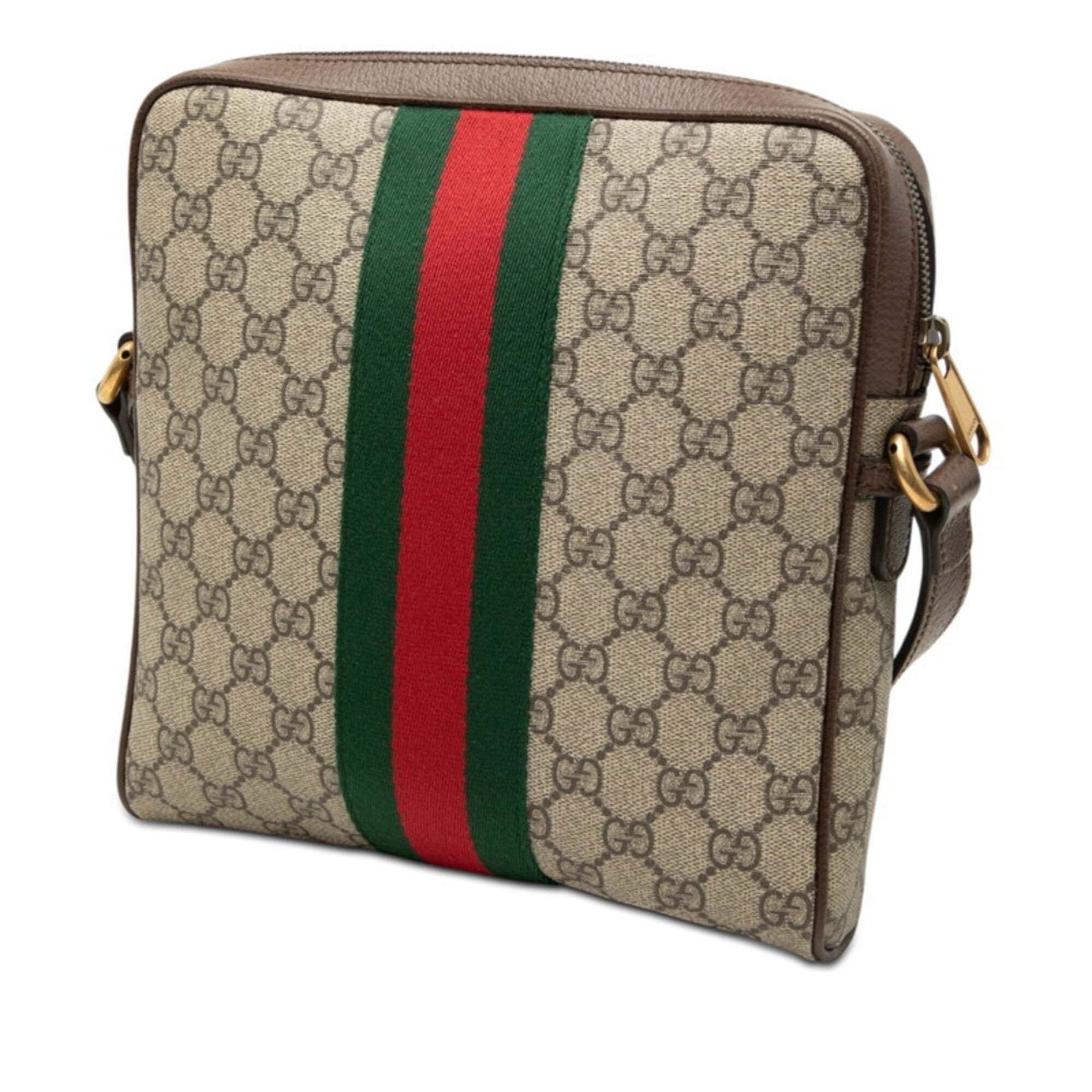 Gucci Brown Green Red Color Pvc Leather Shoulder Bag (Pre-Owned)