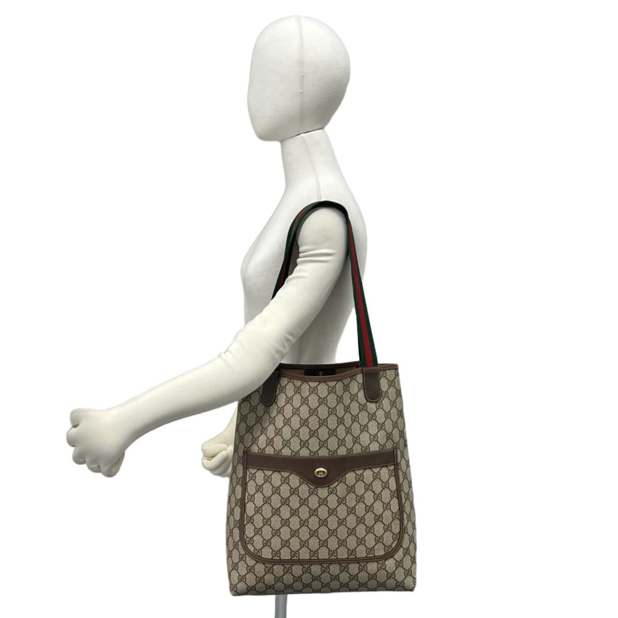 Gucci Brown Green Red Color Leather Pvc Shoulder Bag Tote Bag (Pre-Owned)