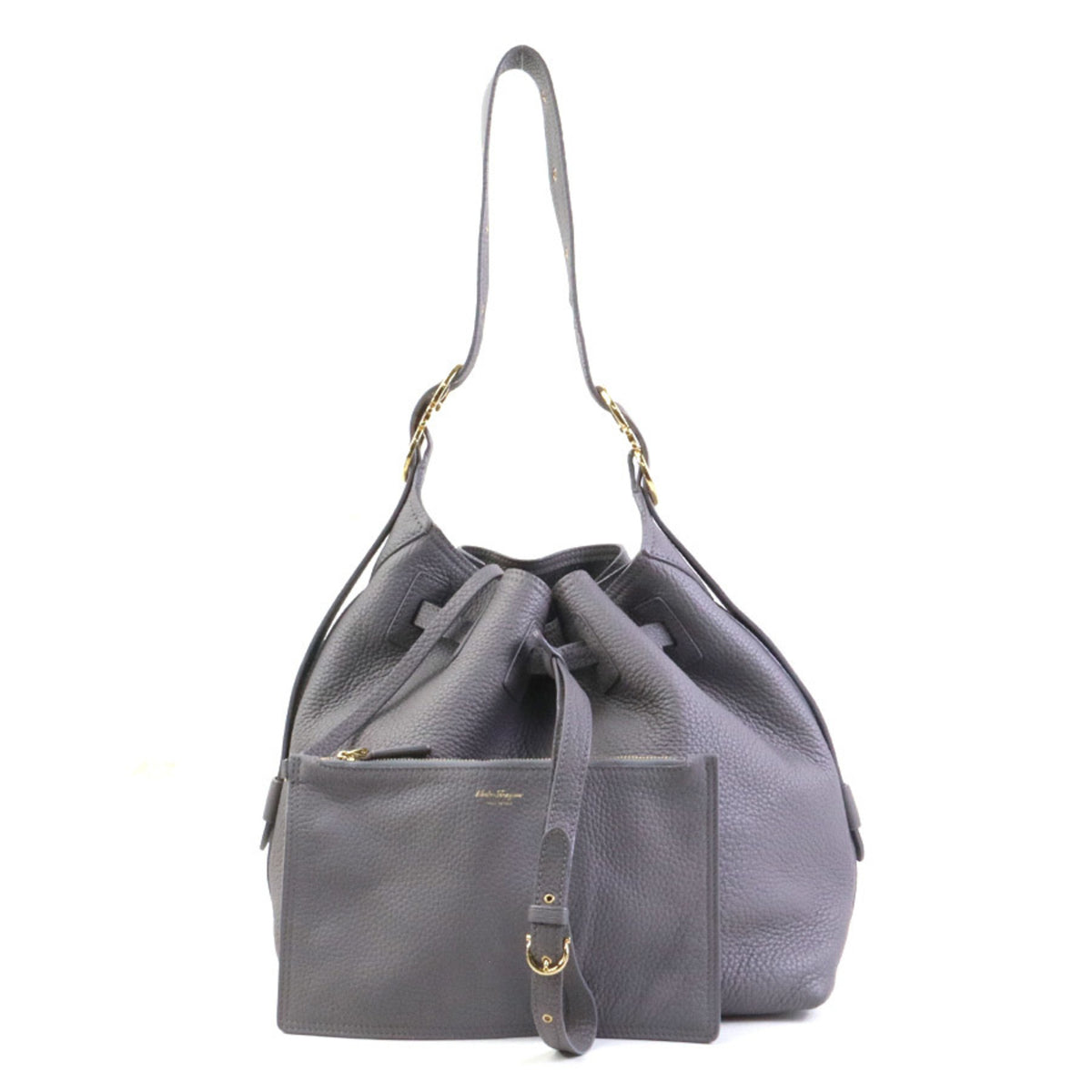 Salvatore Ferragamo Gray Leather Shoulder Bag (Pre-Owned)