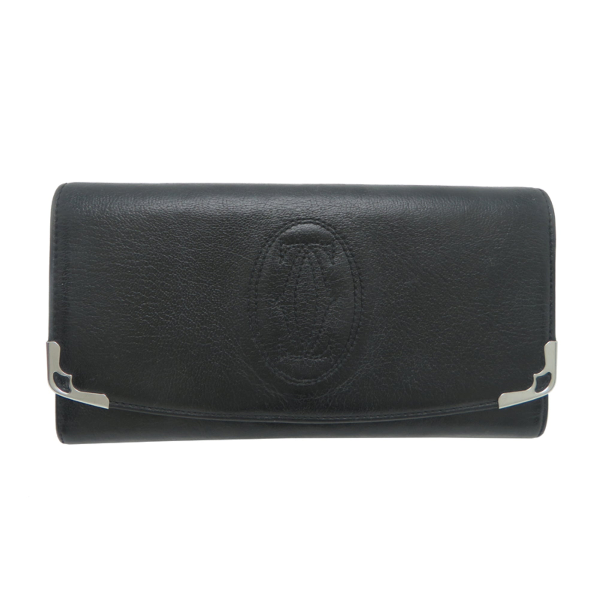 Cartier Black Leather Long Wallet (Bi-Fold) (Pre-Owned)
