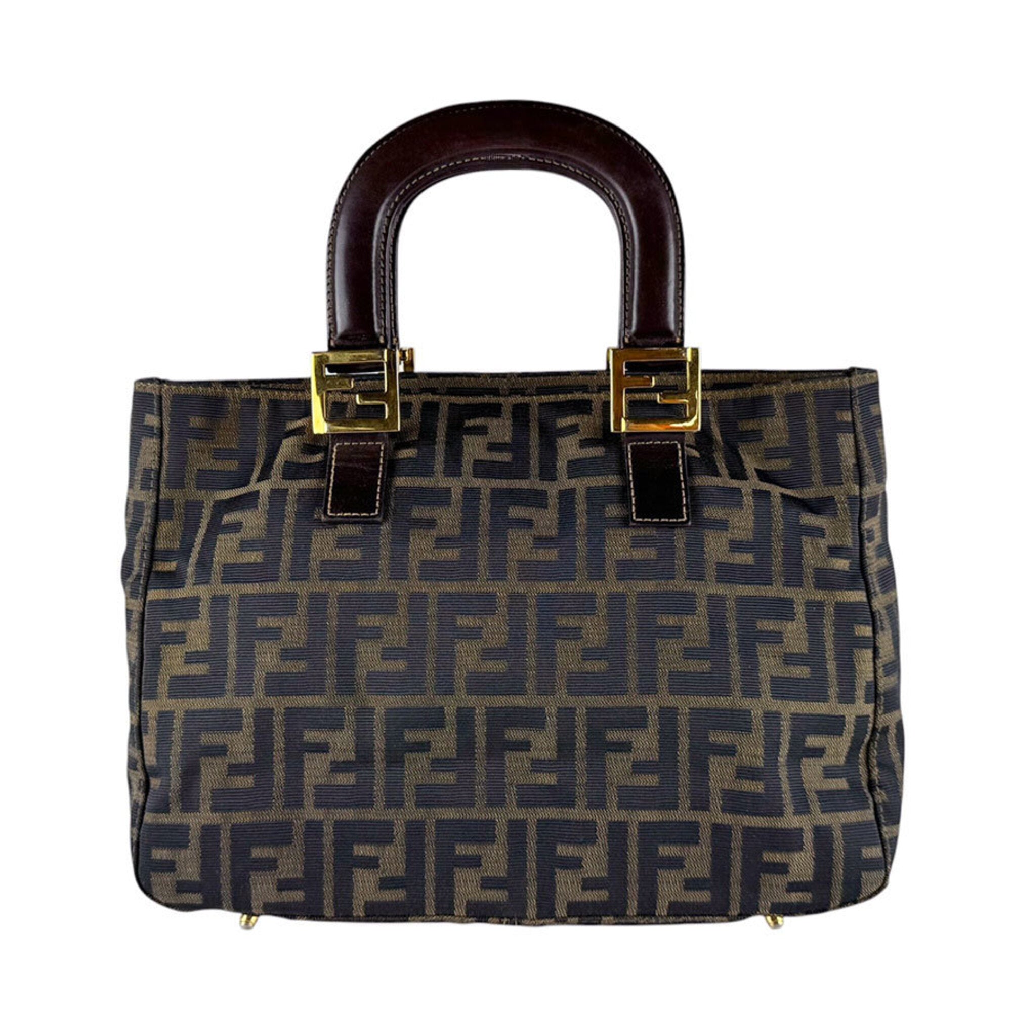 Fendi Brown Nylon Canvas Leather Handbag (Pre-Owned)