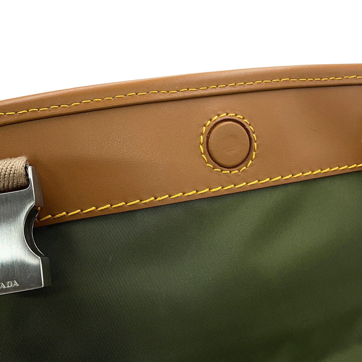 Prada Saffiano Green Nylon Leather Handbag Shoulder Bag (Pre-Owned)