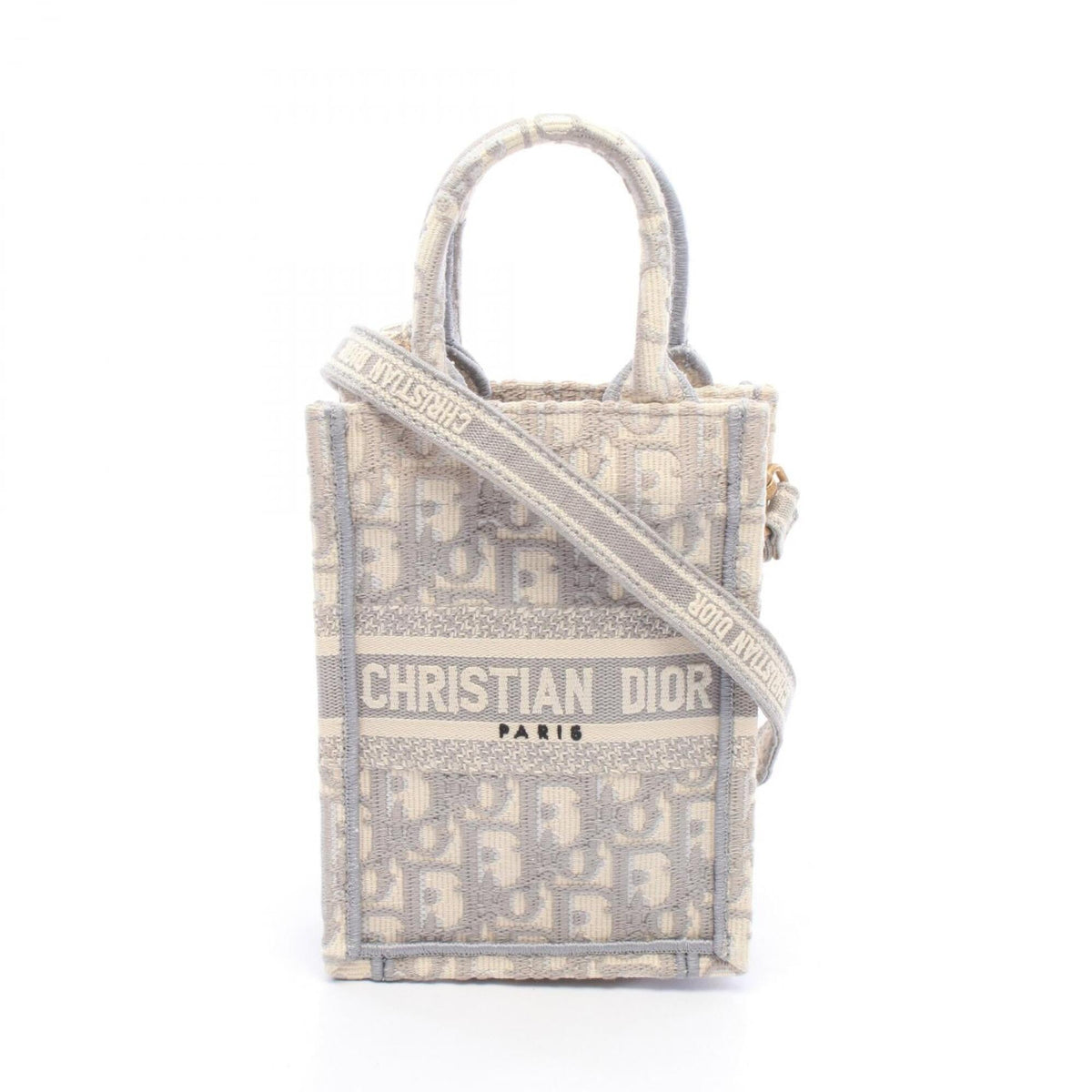 Christian Dior Gray White Canvas Handbag Tote Bag (Pre-Owned)