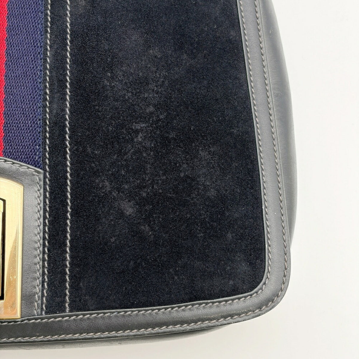 Gucci Sherry Line Navy Red Color Suede Leather Shoulder Bag (Pre-Owned)