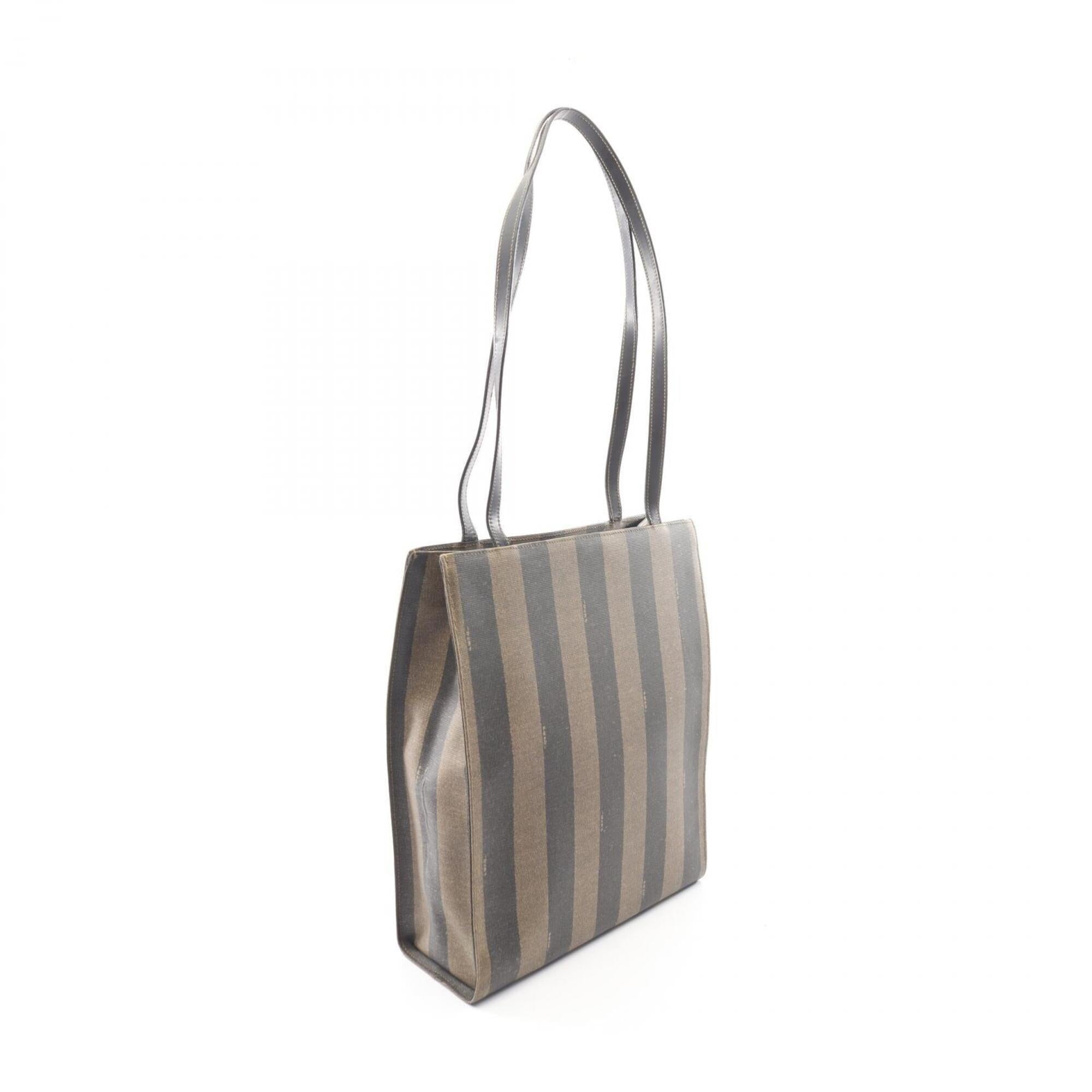 Fendi Black Brown Coated Canvas Leather Handbag Tote Bag (Pre-Owned)