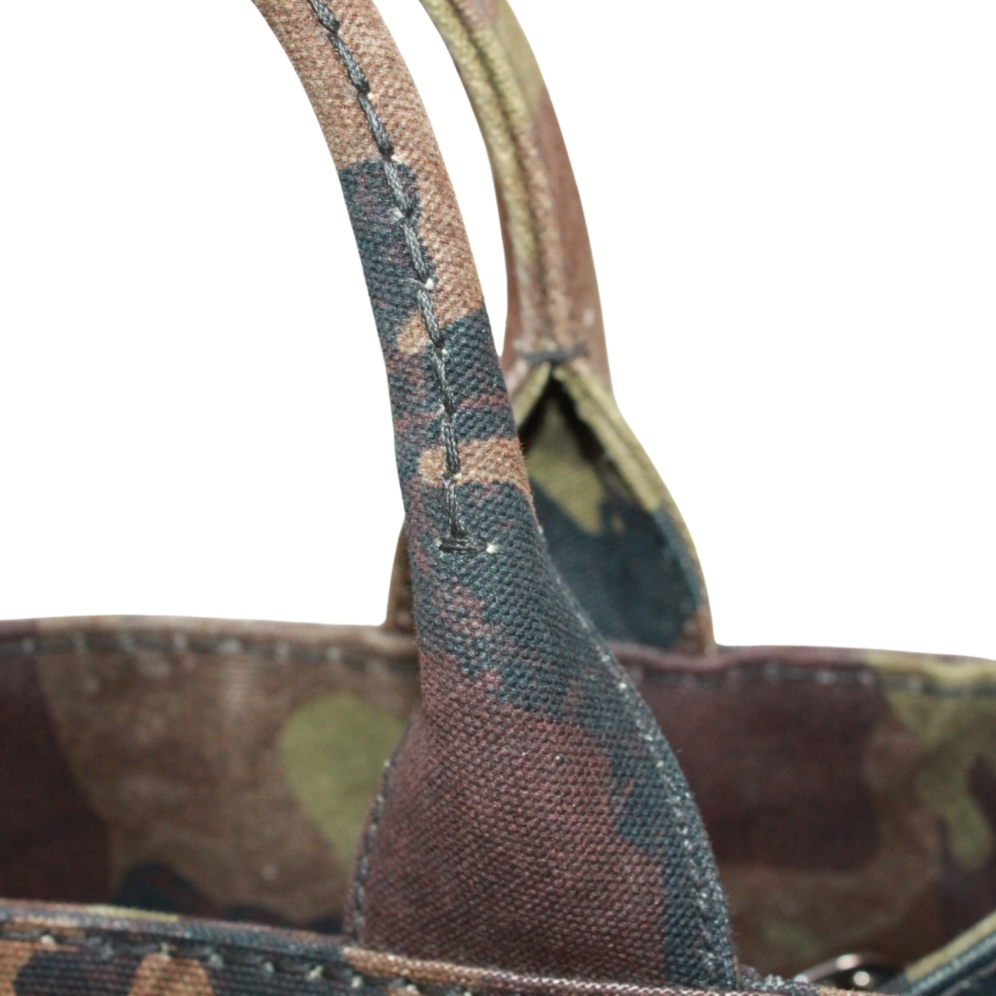 Prada Black Brown Khaki Canvas Handbag (Pre-Owned)