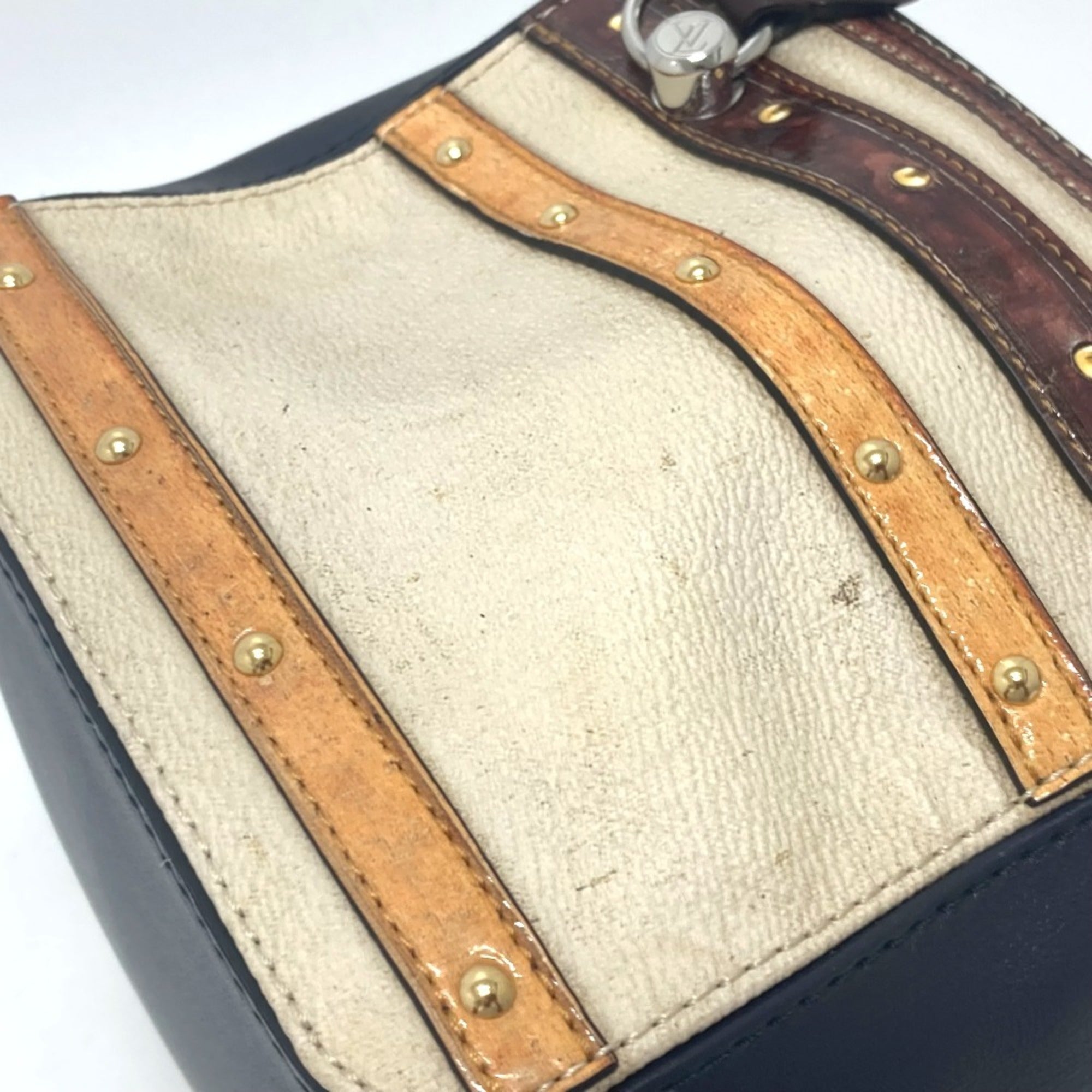 Louis Vuitton Beige Black Leather Handbag (Pre-Owned)