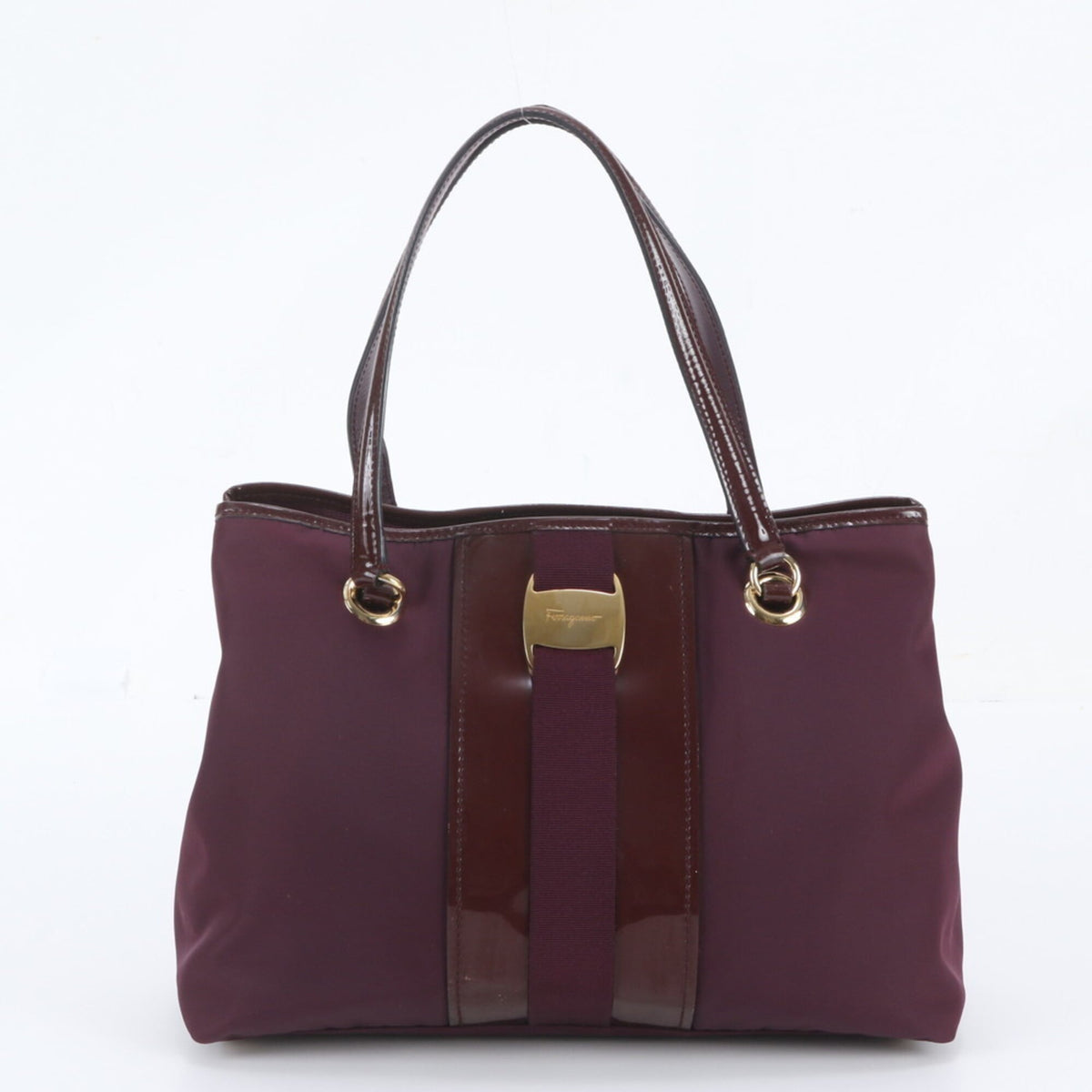 Salvatore Ferragamo Purple Leather Canvas Handbag Shoulder Bag Tote Bag (Pre-Owned)