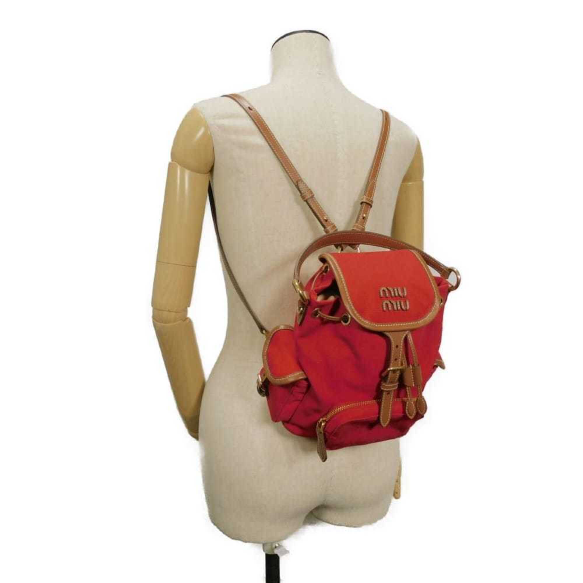 Miu Miu Red Color Cotton Canvas Backpack (Pre-Owned)