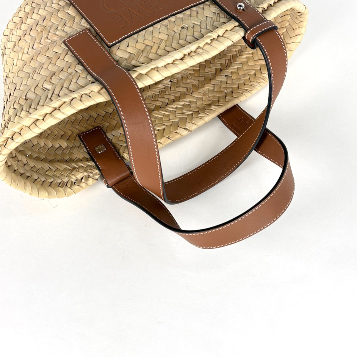Loewe Beige Brown Raffia Leather Basket Handbag (Pre-Owned)
