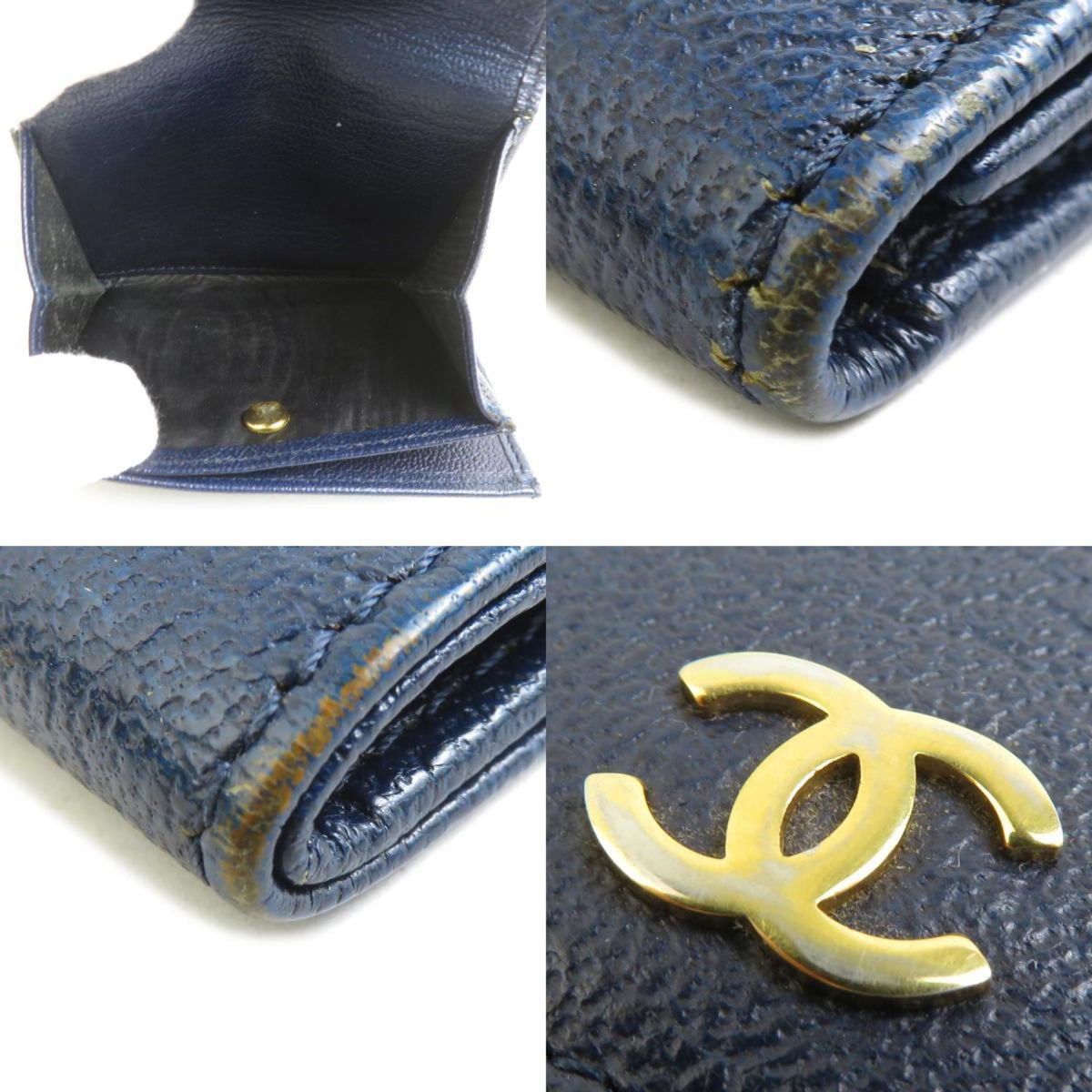 Chanel Navy Leather Wallet (Tri-Fold) (Pre-Owned)