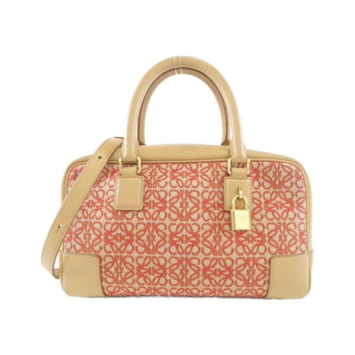 Loewe Red Color Canvas Leather Handbag (Pre-Owned)