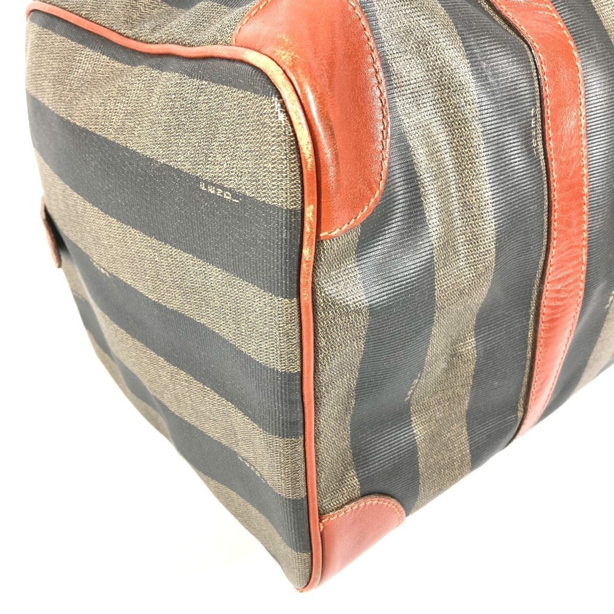 Fendi Brown Khaki Pvc Leather Boston Bag Handbag (Pre-Owned)