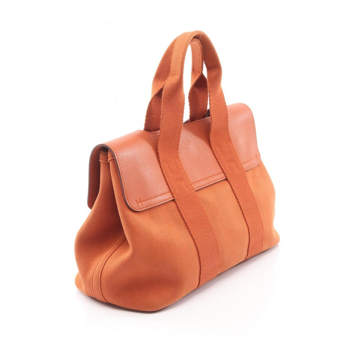 Hermes Brown Toile Chevron Leather Handbag (Pre-Owned)