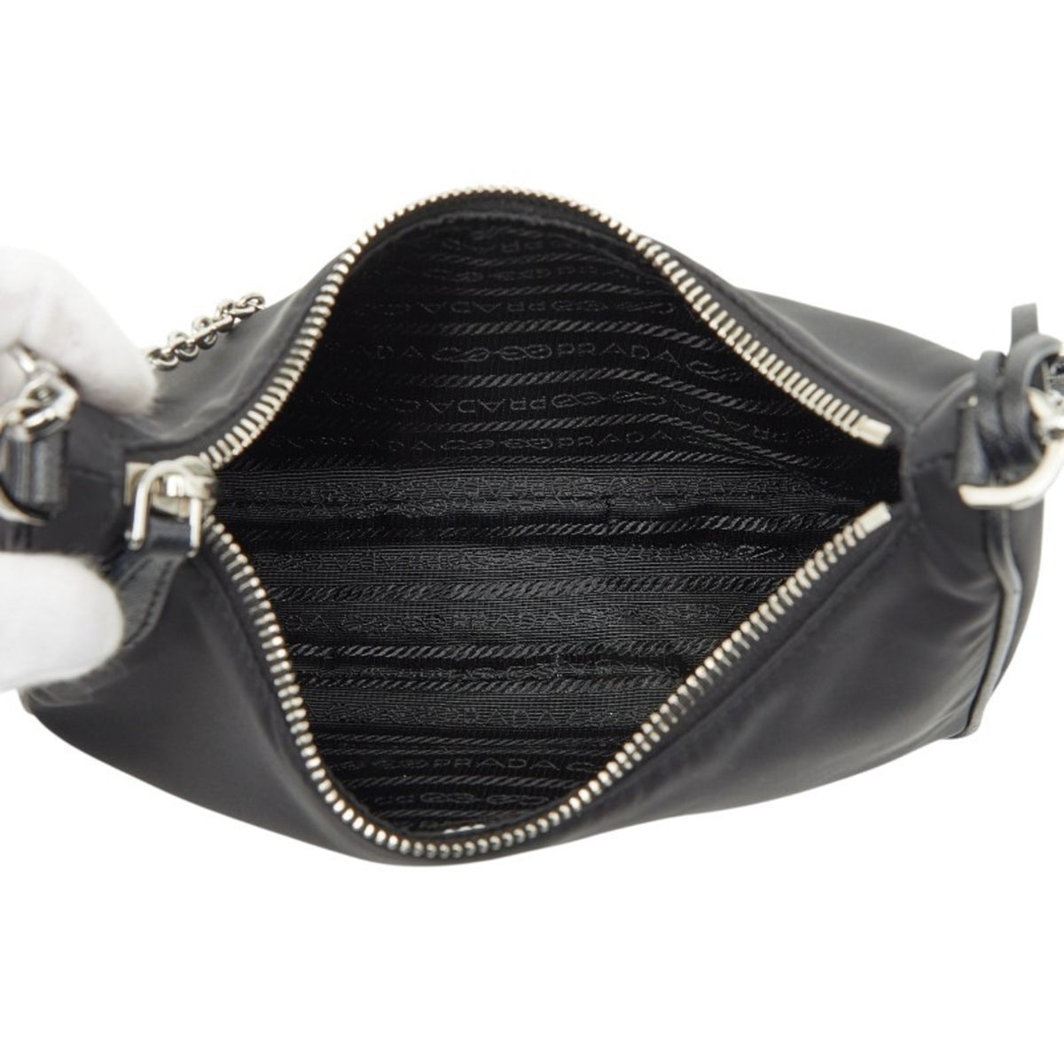Prada Black Nylon Leather Handbag Shoulder Bag (Pre-Owned)