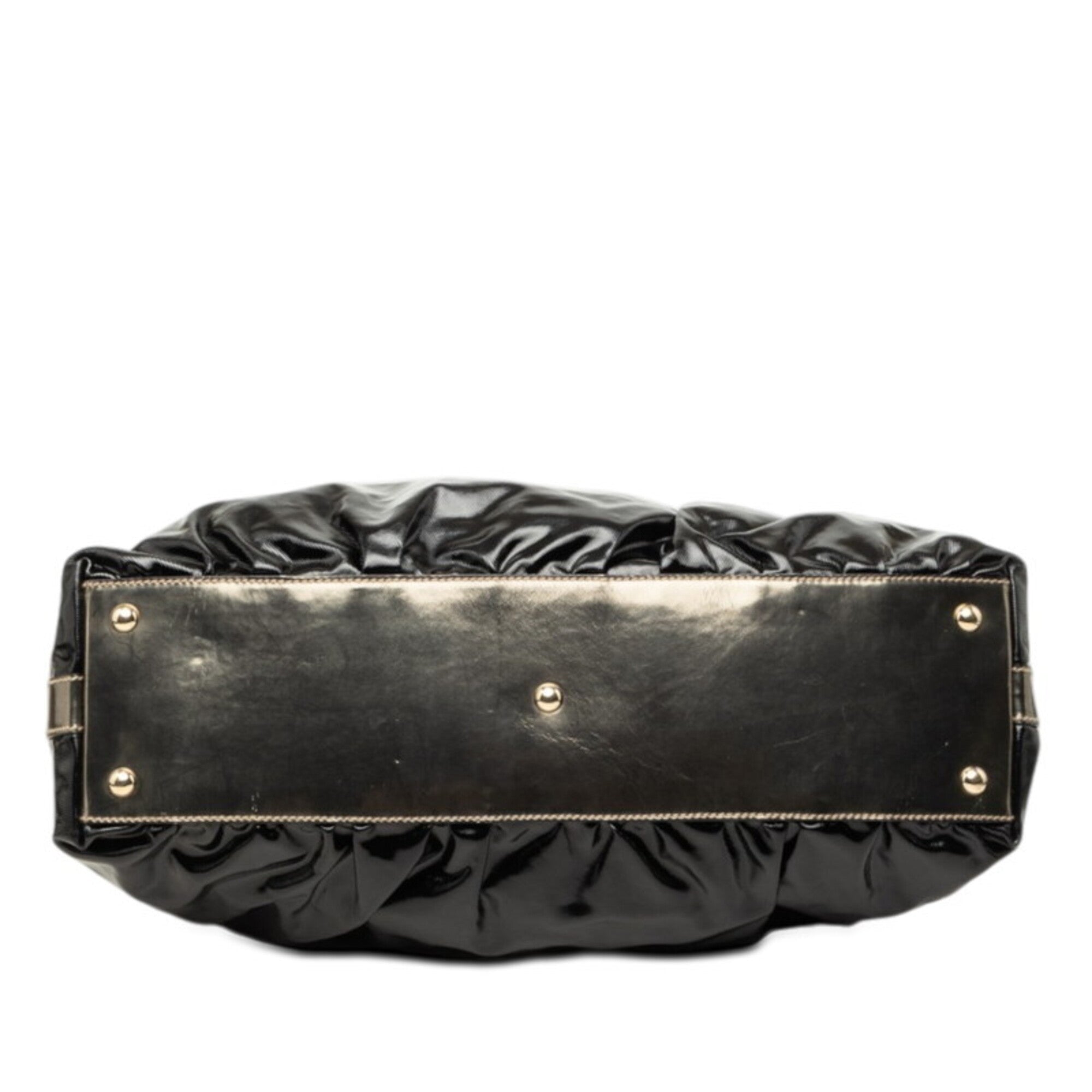 Gucci Bamboo Black Patent Leather Coated Canvas Handbag Shoulder Bag (Pre-Owned)