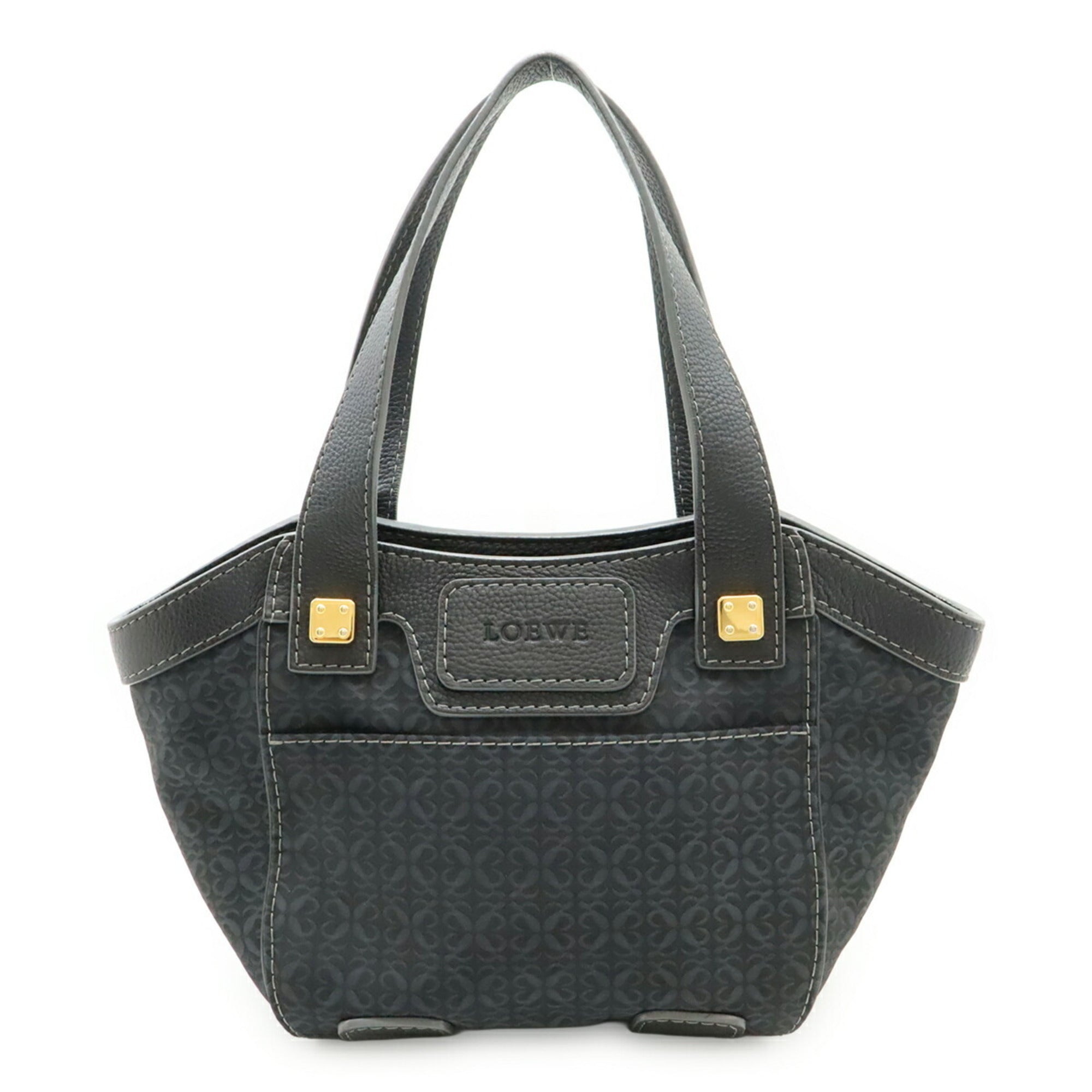 Loewe Dark Gray Nylon Canvas Leather Shoulder Bag Tote Bag (Pre-Owned)