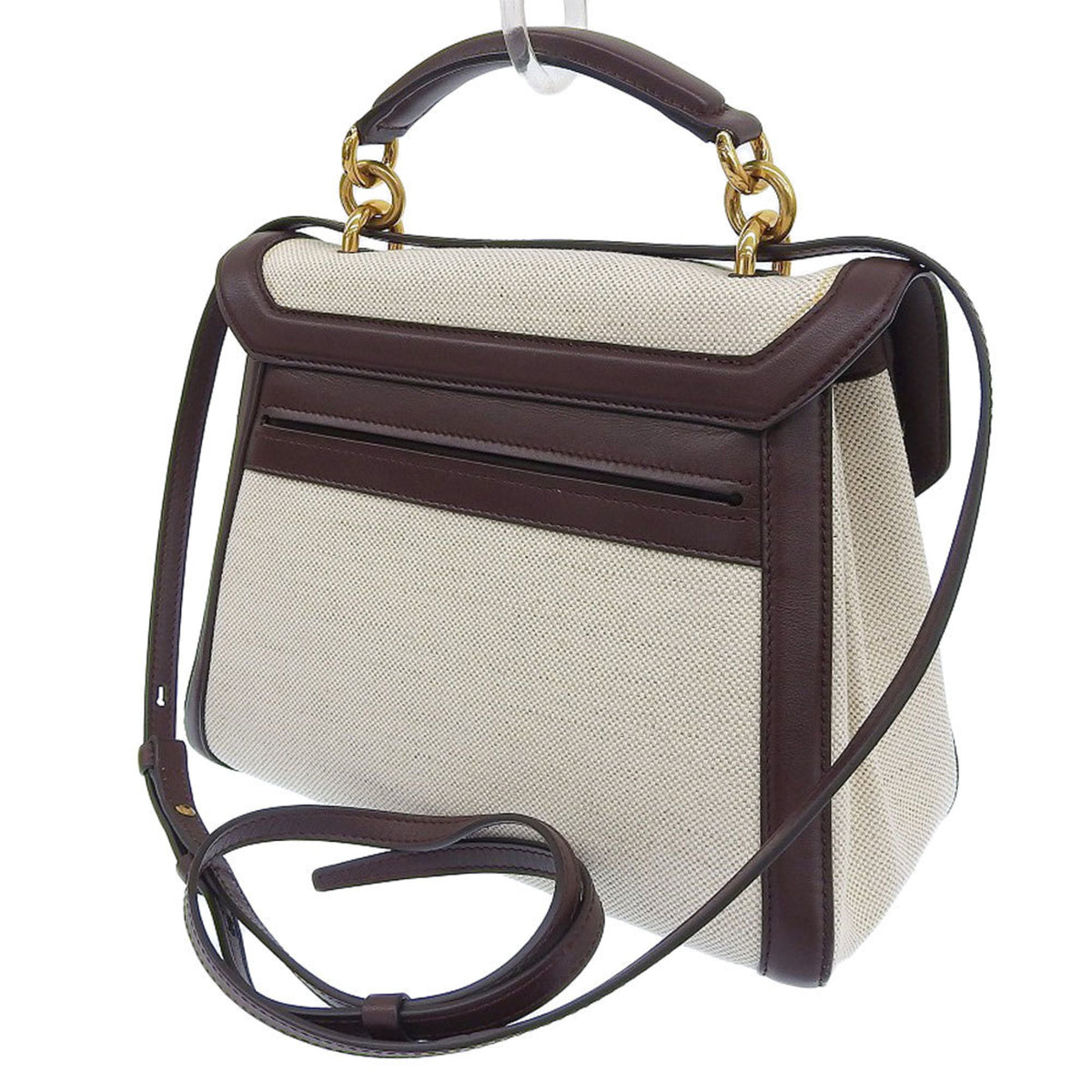 Salvatore Ferragamo Beige Brown Canvas Leather Handbag (Pre-Owned)