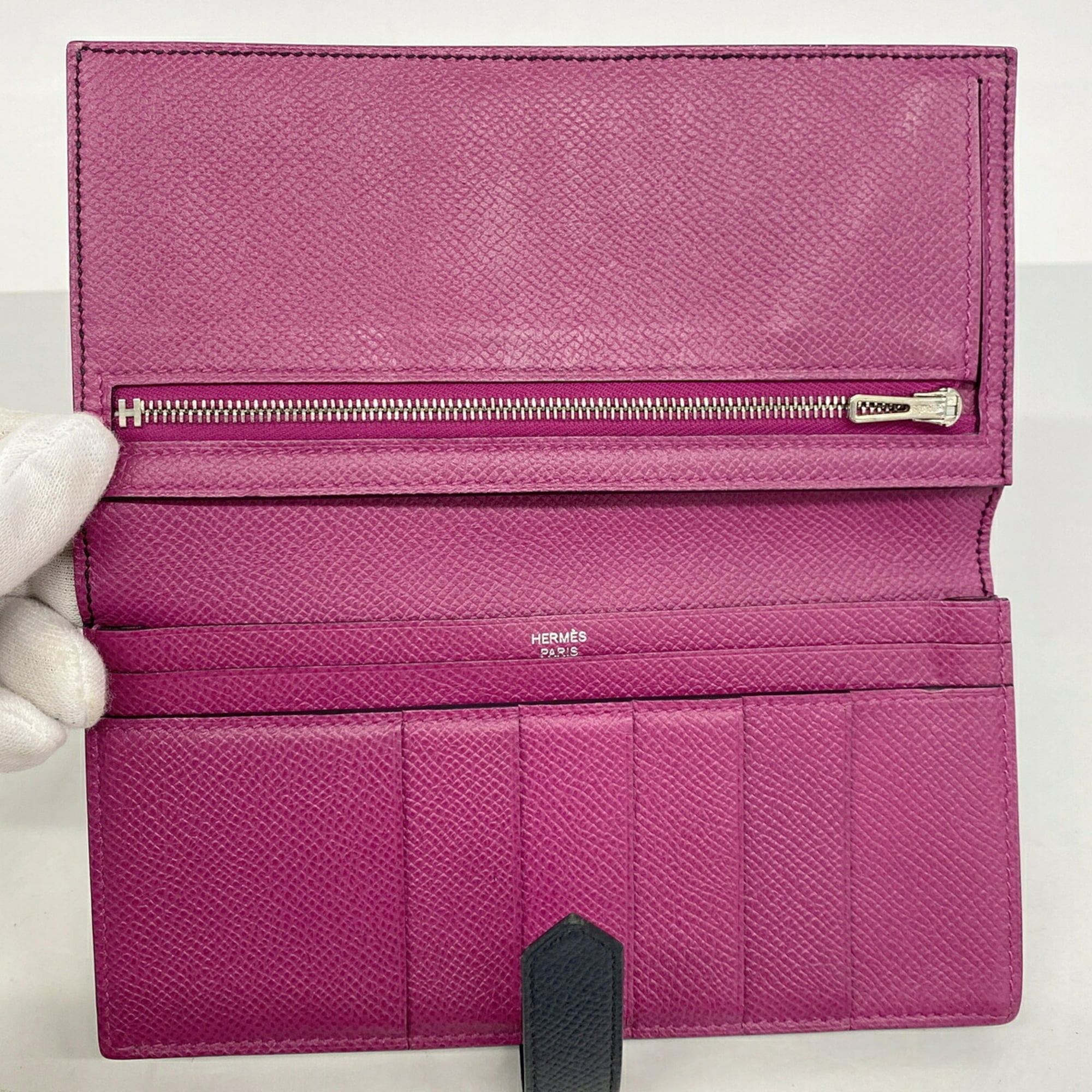 Hermes Blue Indigo Rose Purple Leather Long Wallet (Bi-Fold) (Pre-Owned)
